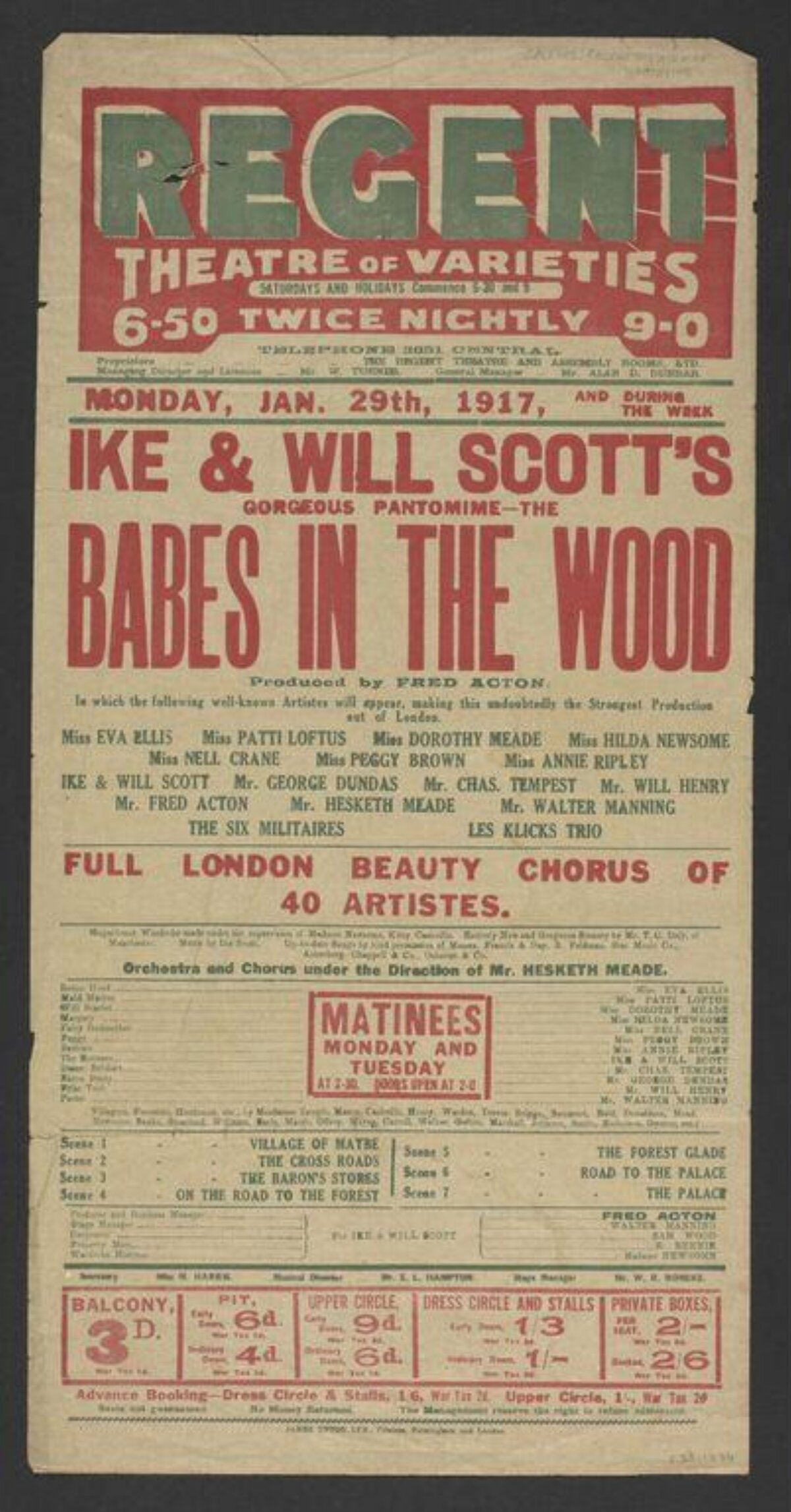 1917 Regent Theatre Babes in the Wood Playbill