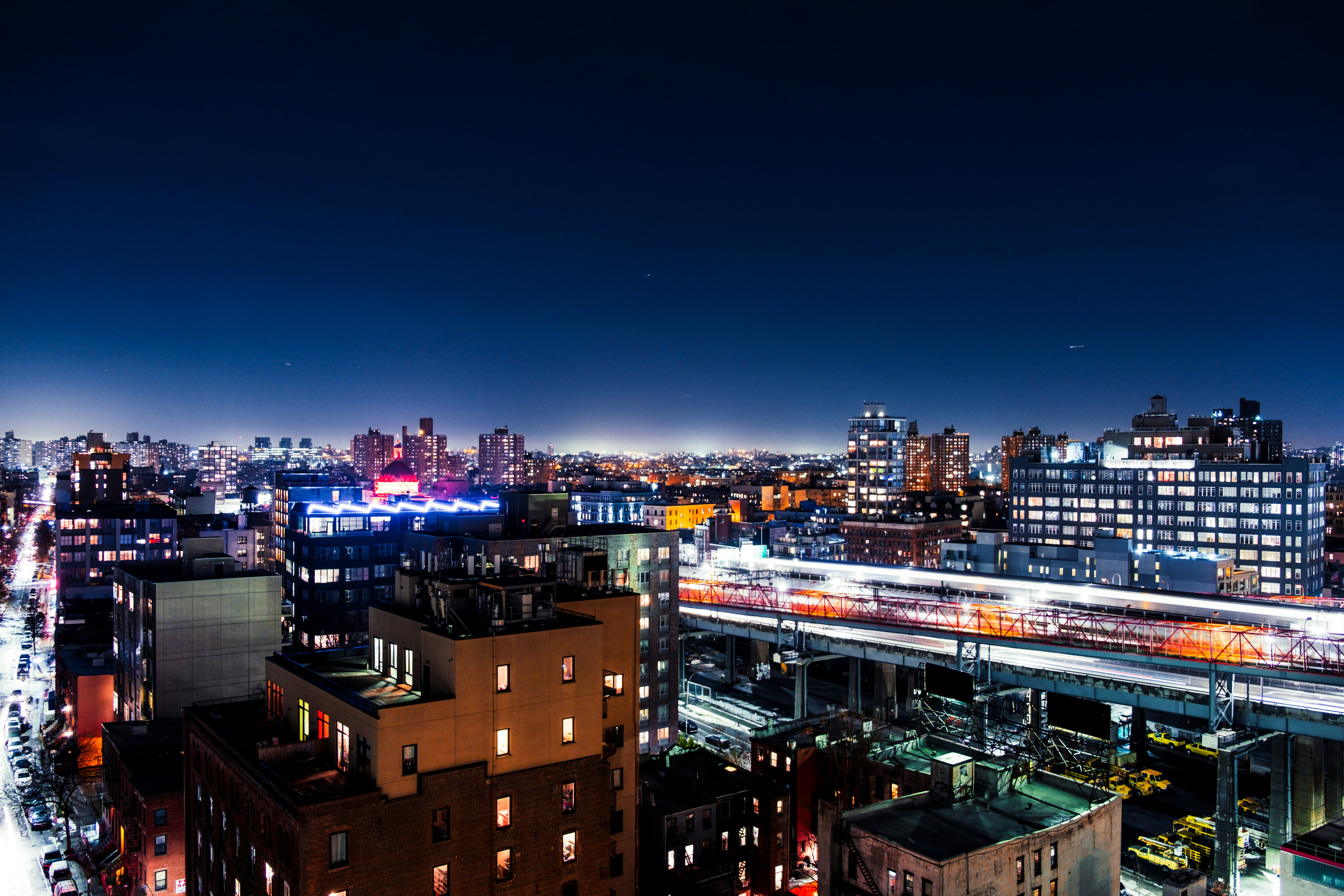 City Night View with Elevated Railway — City