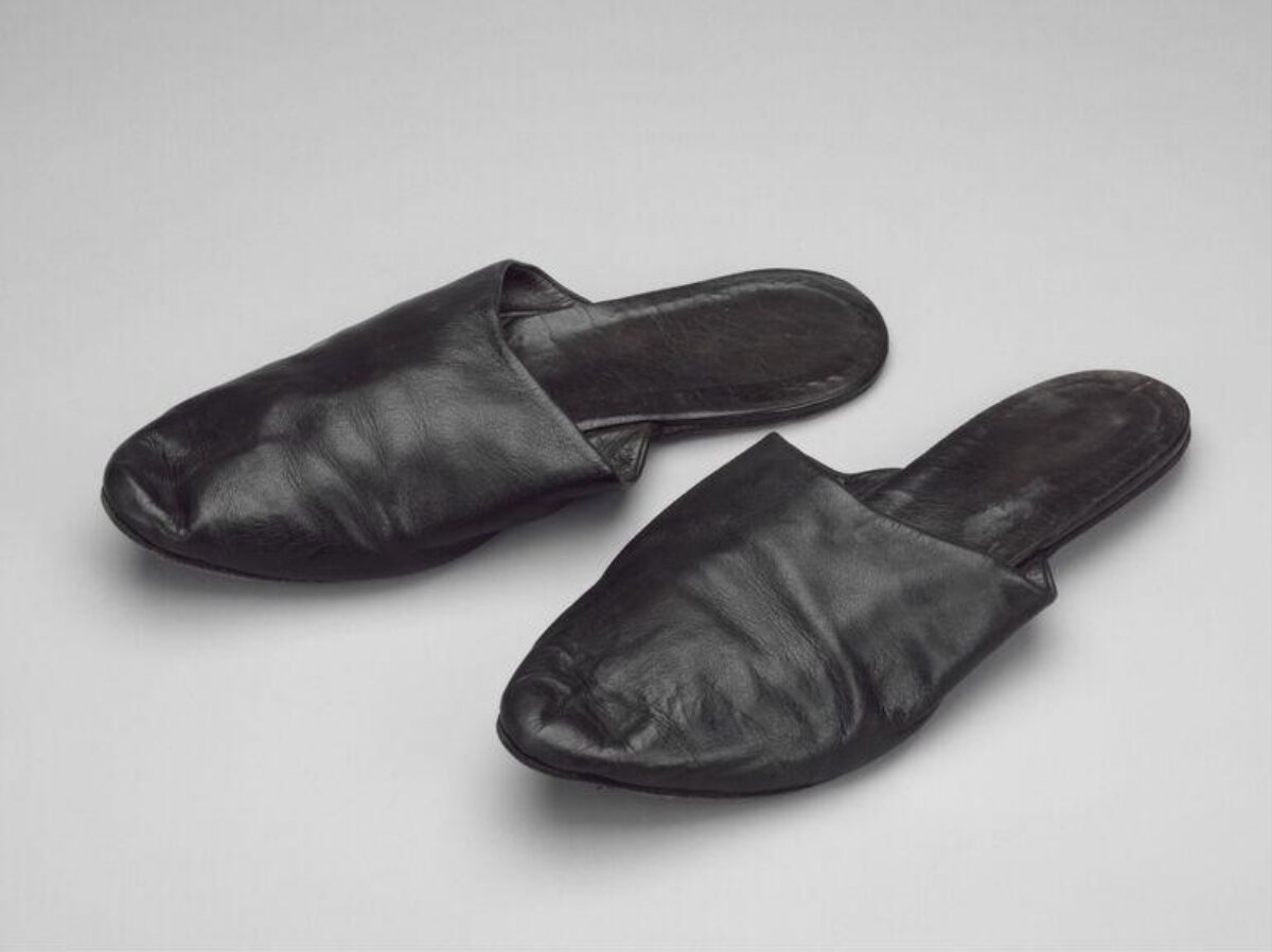Pair of Black Leather Slippers