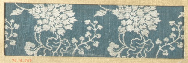 Blue Ground White Floral Textile Fragment