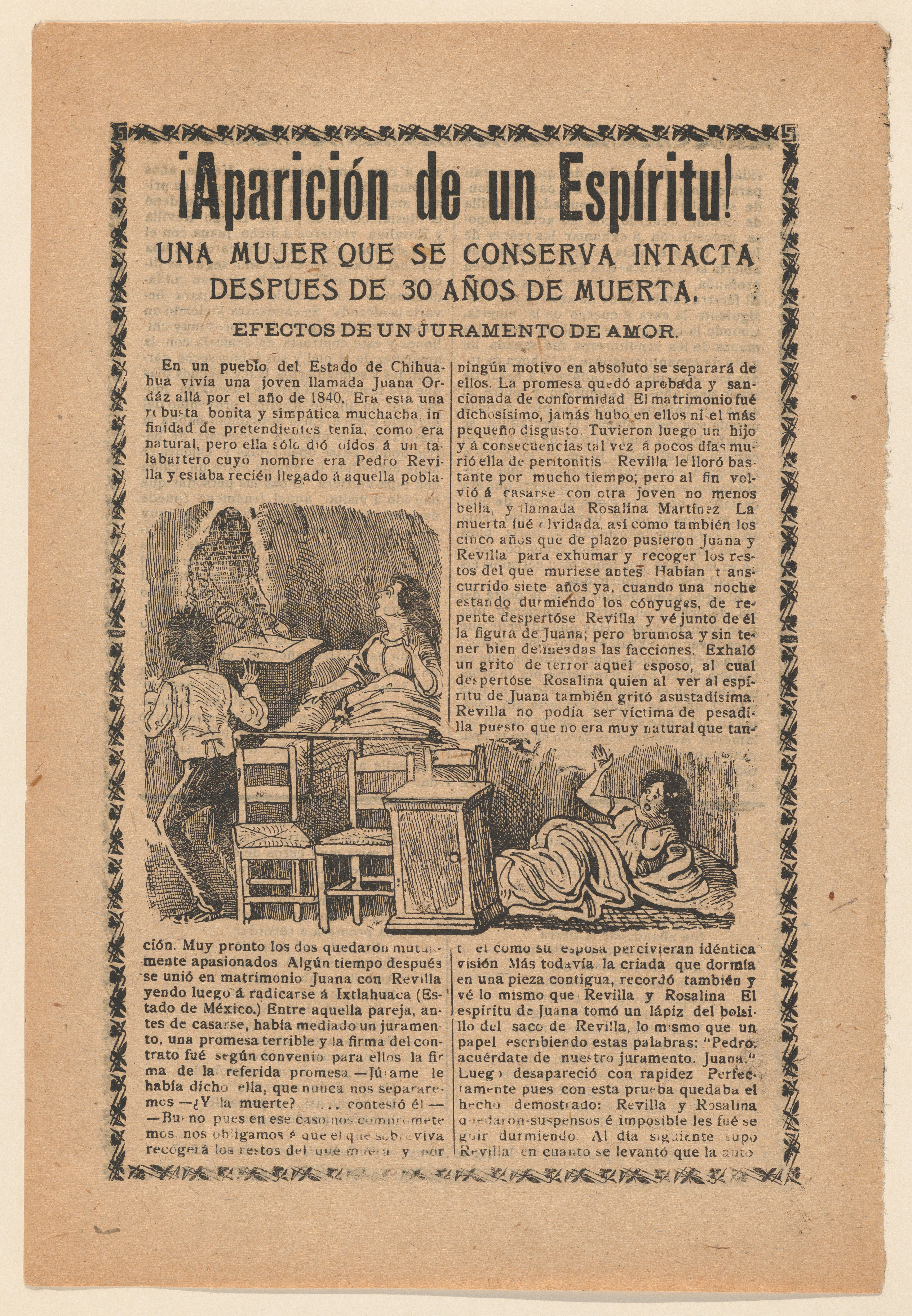Old Spanish Spirit Apparition Broadside