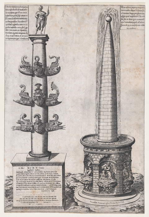 Antique Engraving of Two Roman Monuments