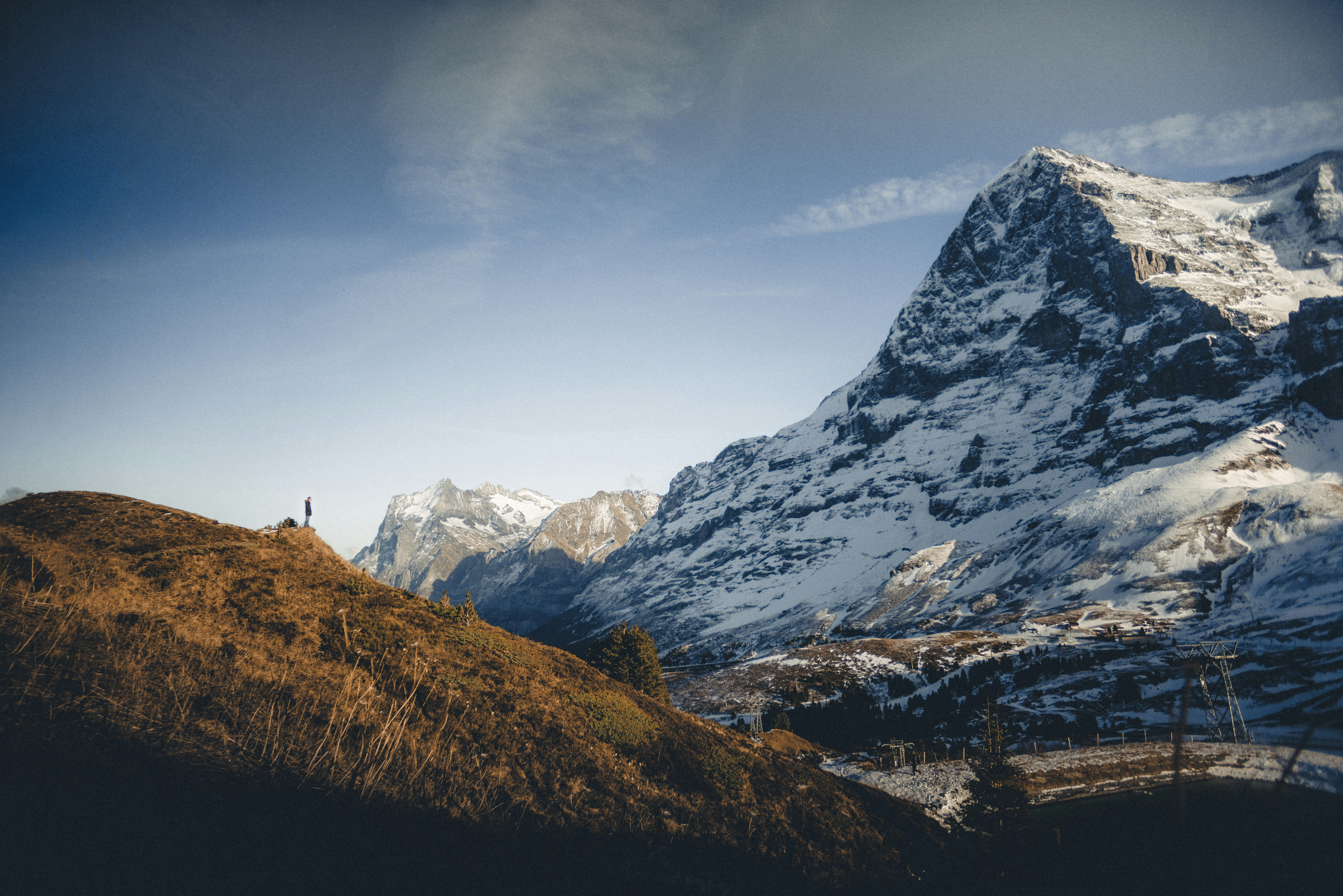 Snowy Mountain Landscape With Hiker