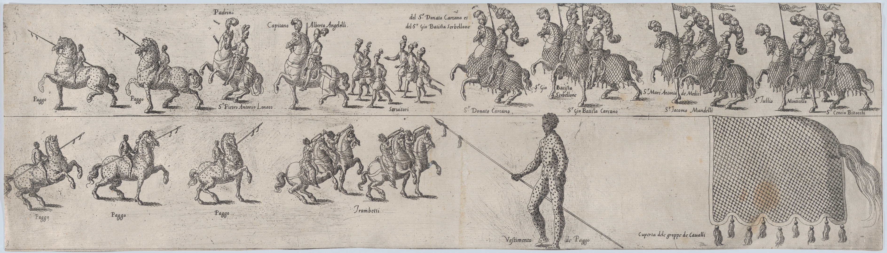 Antique Italian Horse Procession Engraving