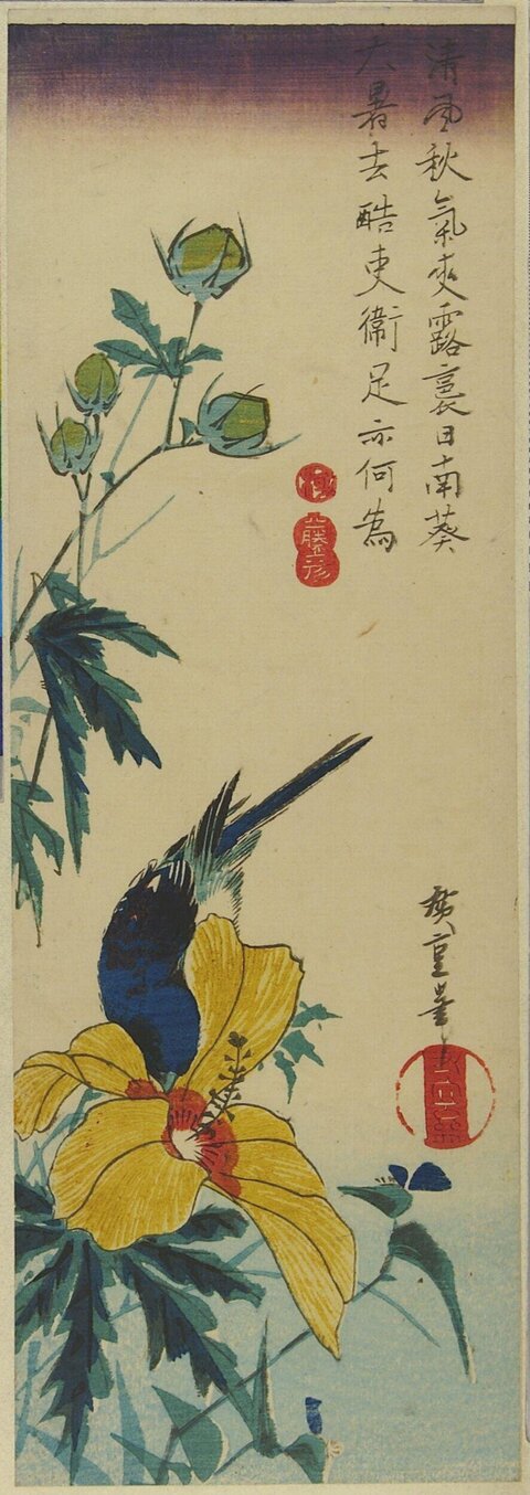 Ukiyo-e Bird on Yellow Hibiscus