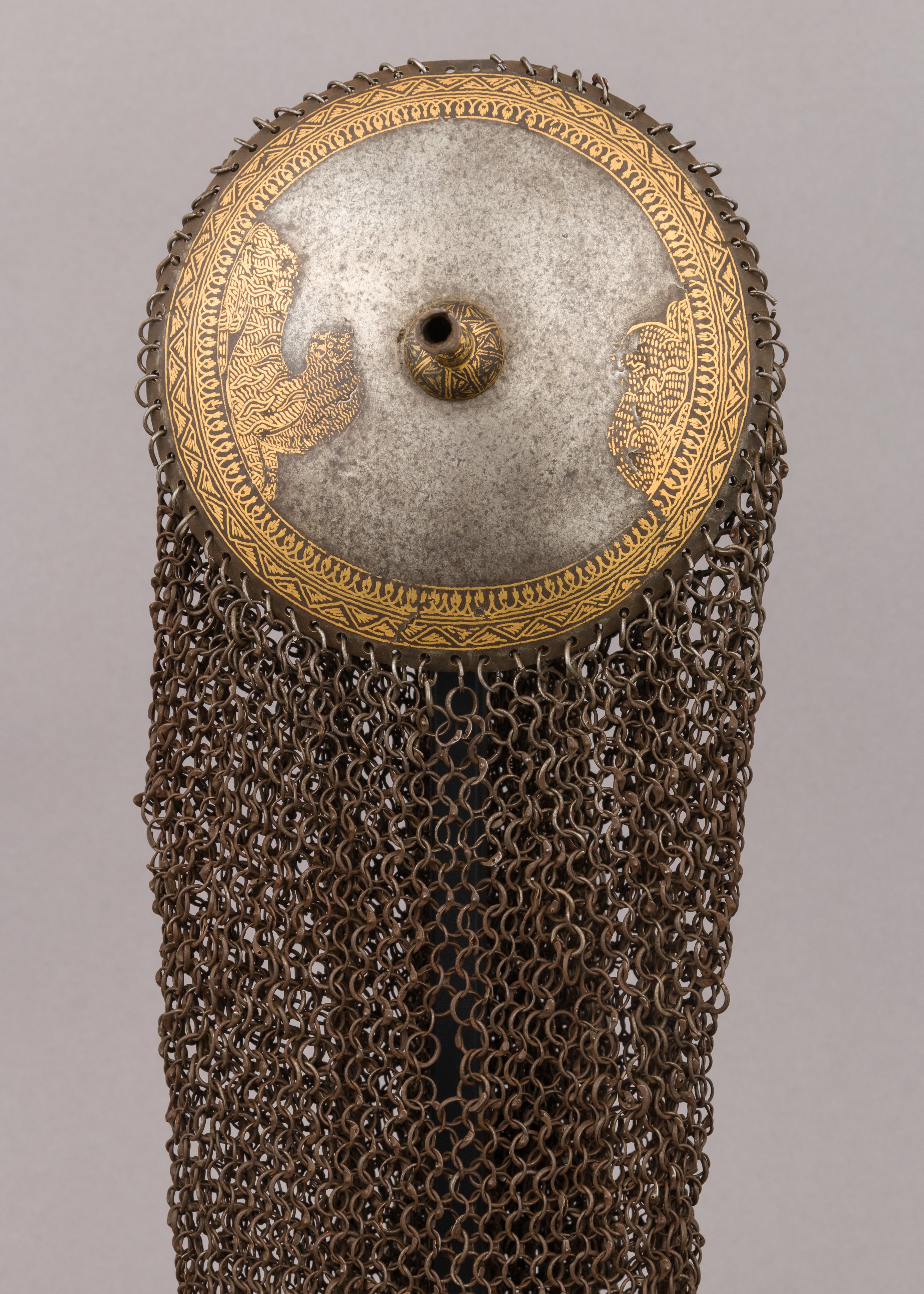 Antique Engraved Chainmail Helmet