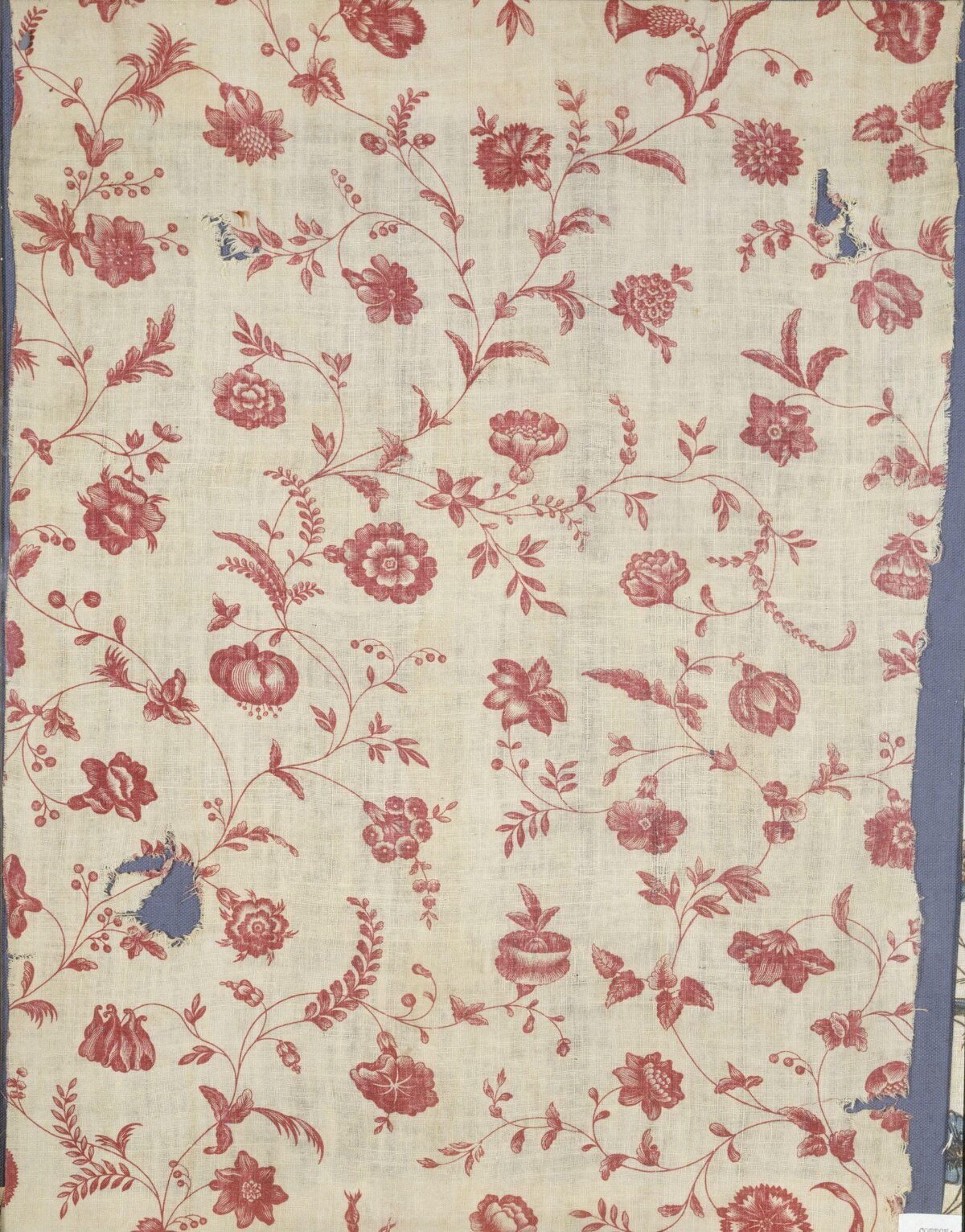 Antique Red Floral Textile Fragment