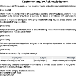 Customer Inquiry Acknowledgment