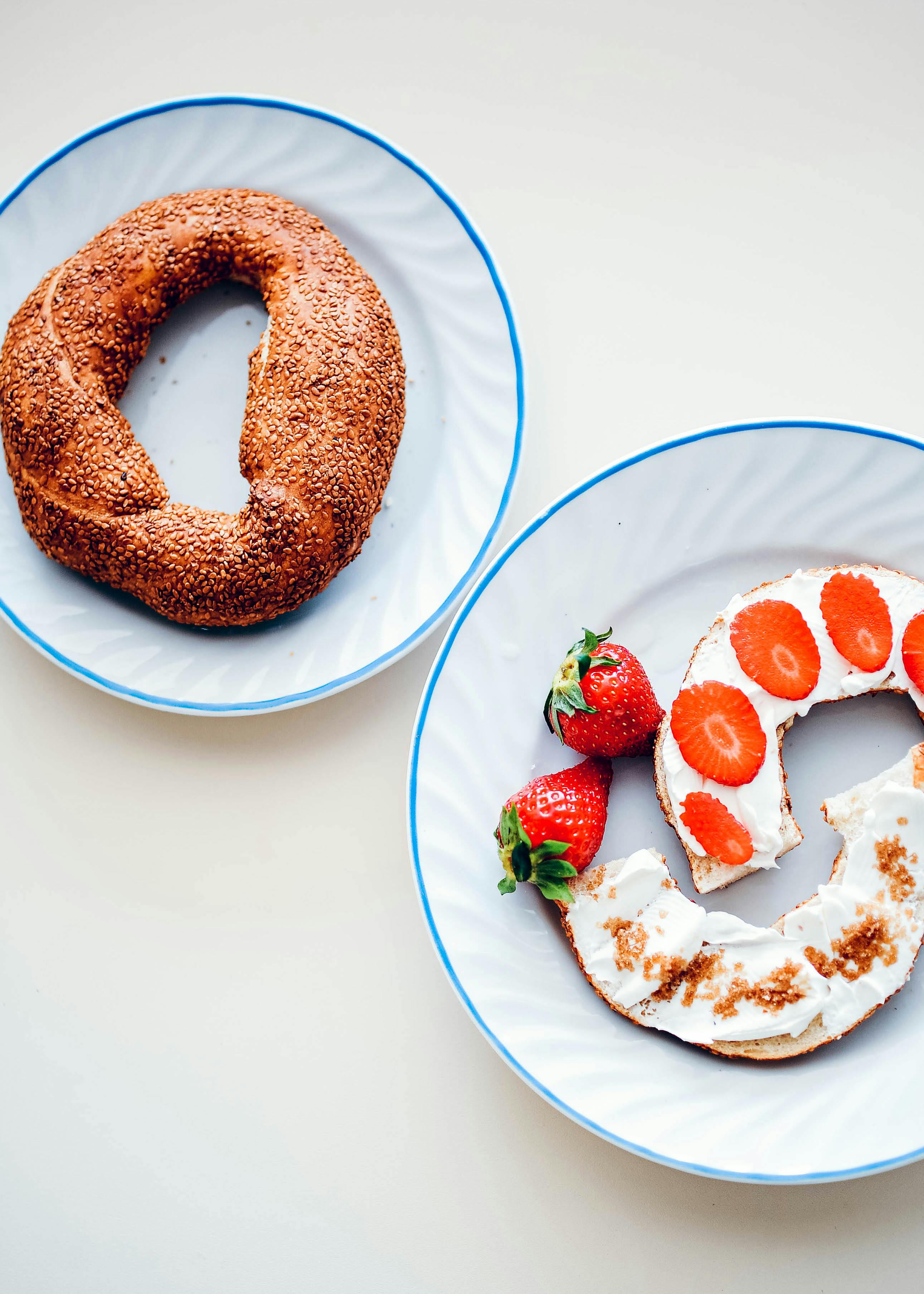 Sesame Bagel Breakfast With Strawberries