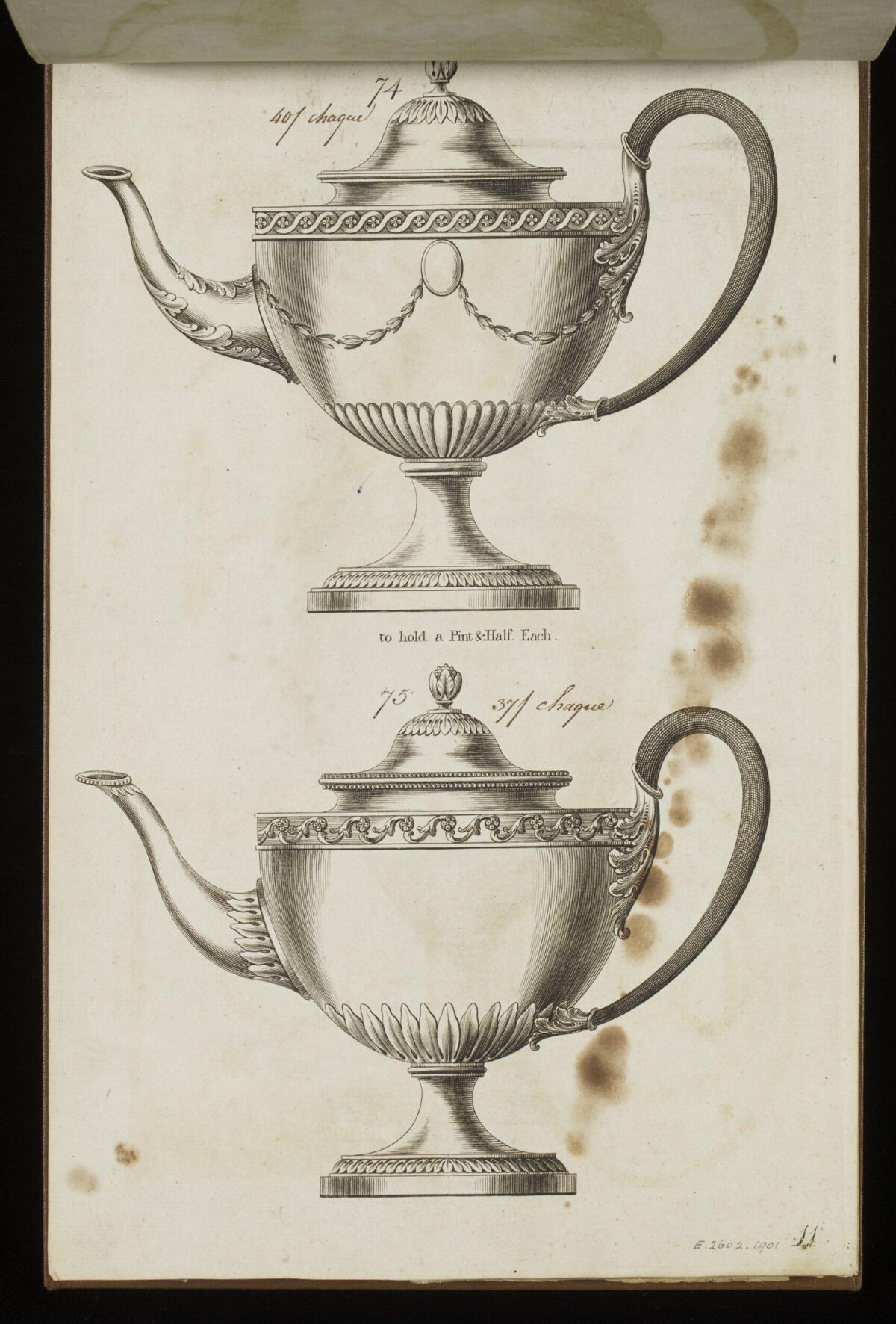 Two Engraved Vintage Teapot Designs