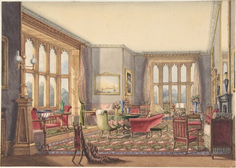 Watercolor of Victorian Drawing Room