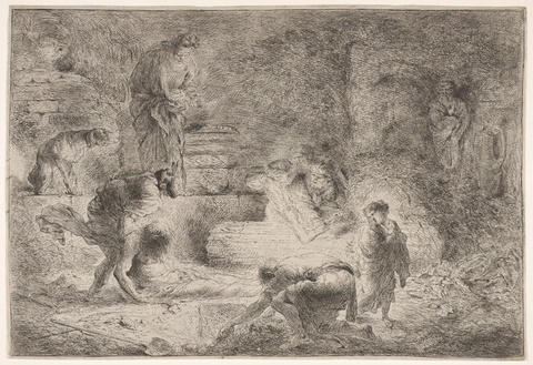 Group Burial Scene Etching