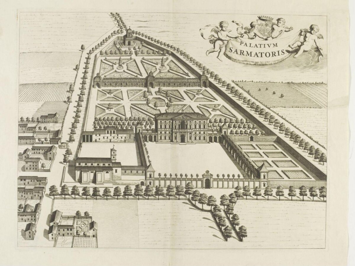 Engraved Aerial View of Sarmatori Palace