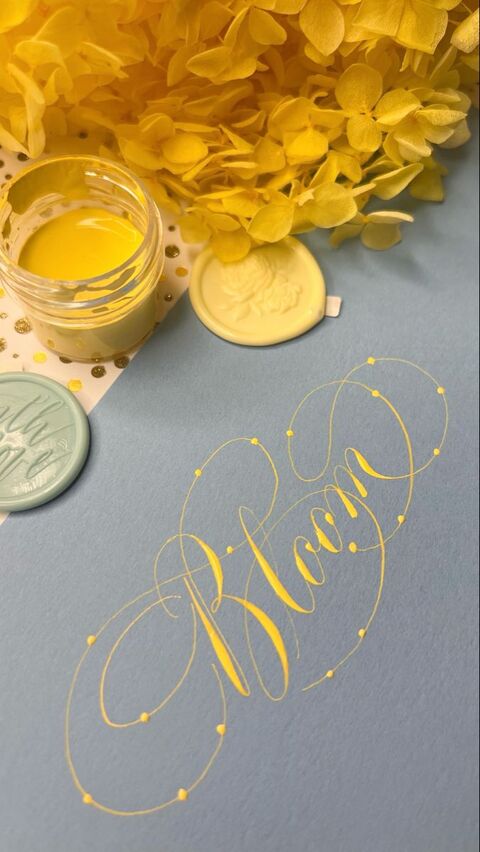 Yellow 'Bloom' Calligraphy Artwork