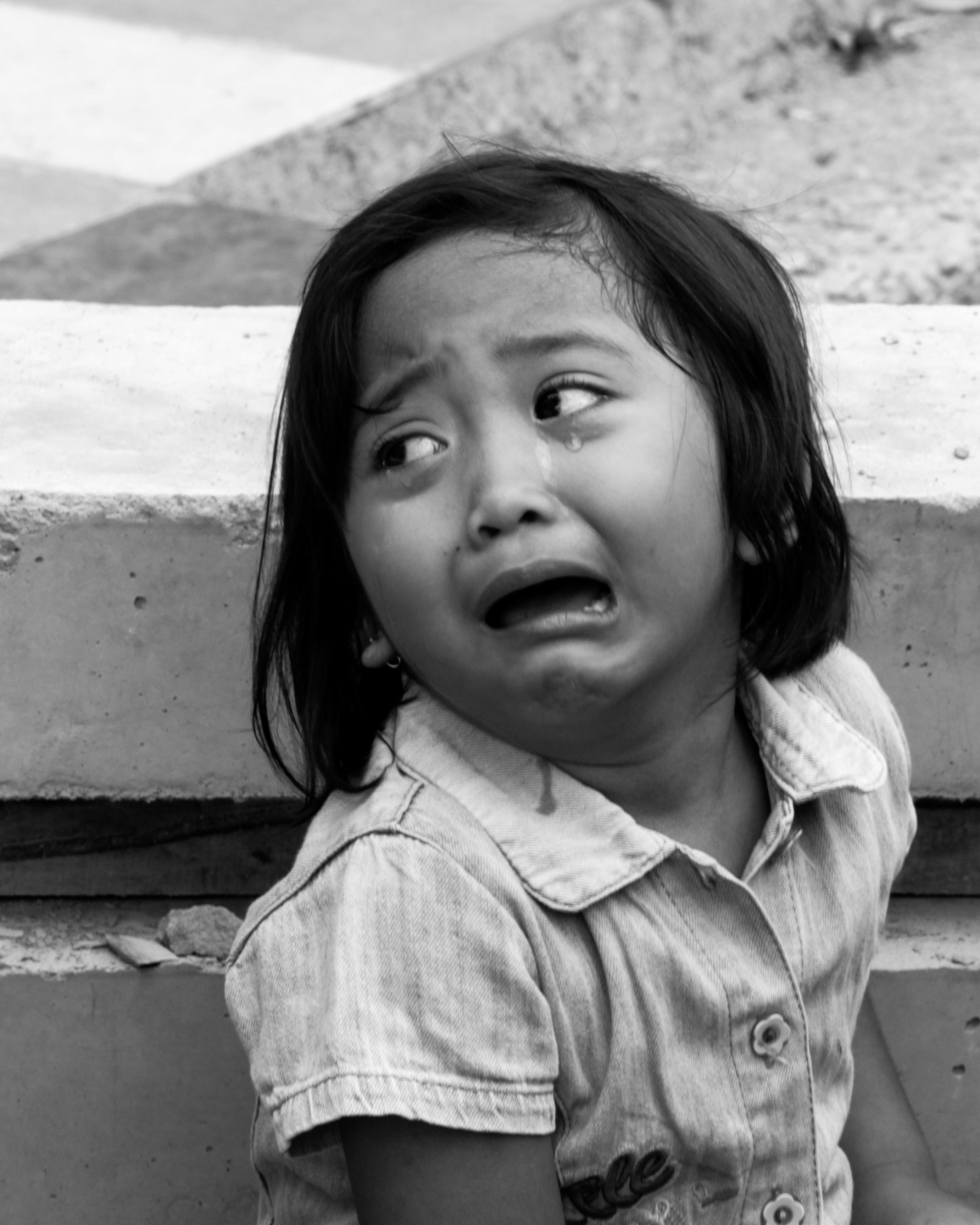 Crying Young Girl Outdoors