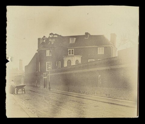 Vintage Street View of Large Brick House