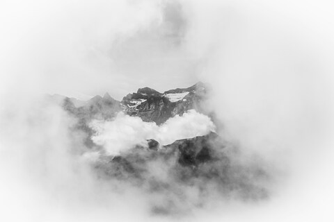 Black and White Misty Snowy Mountains