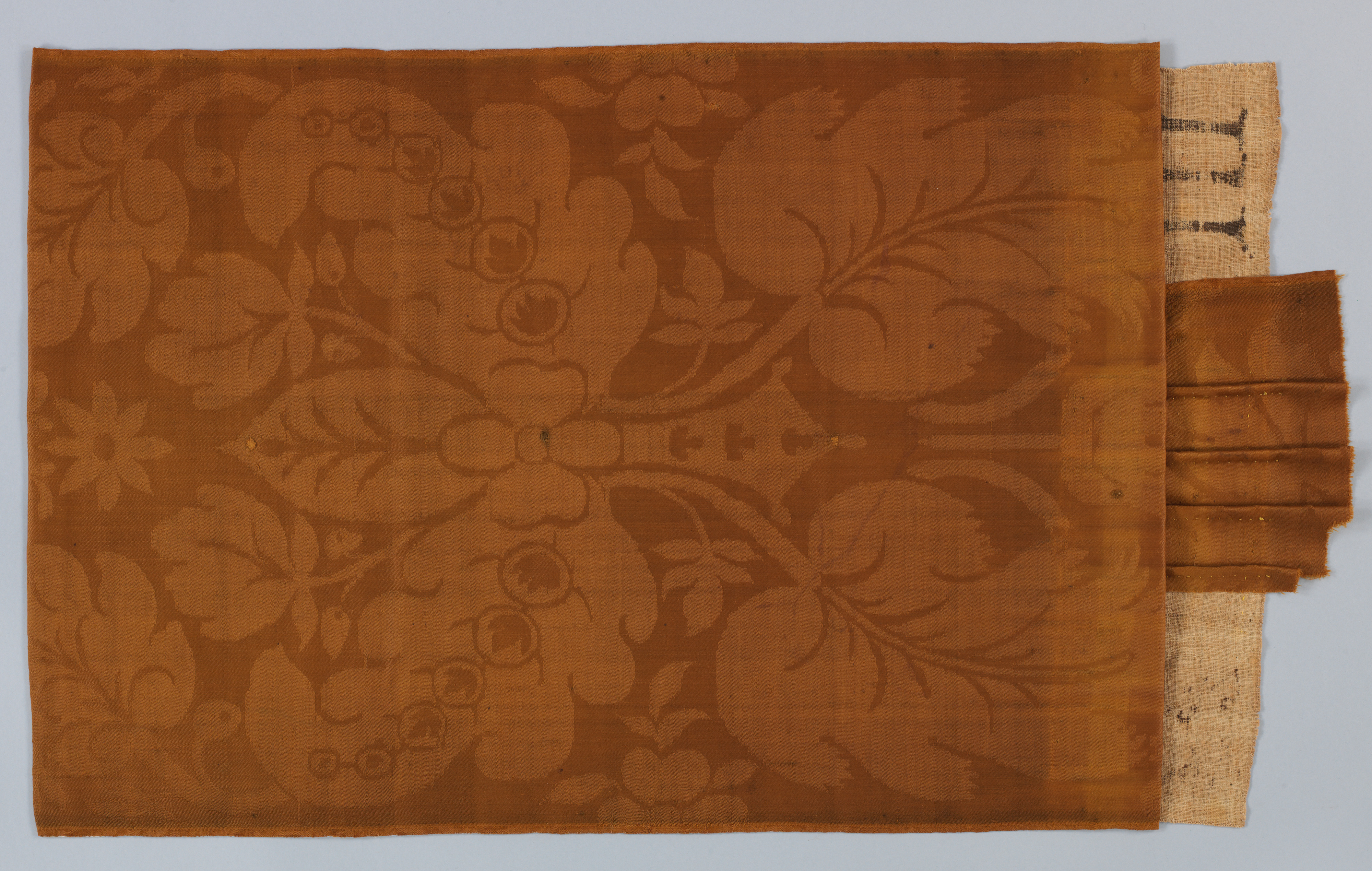 Antique Brown Floral Woven Textile Fragment