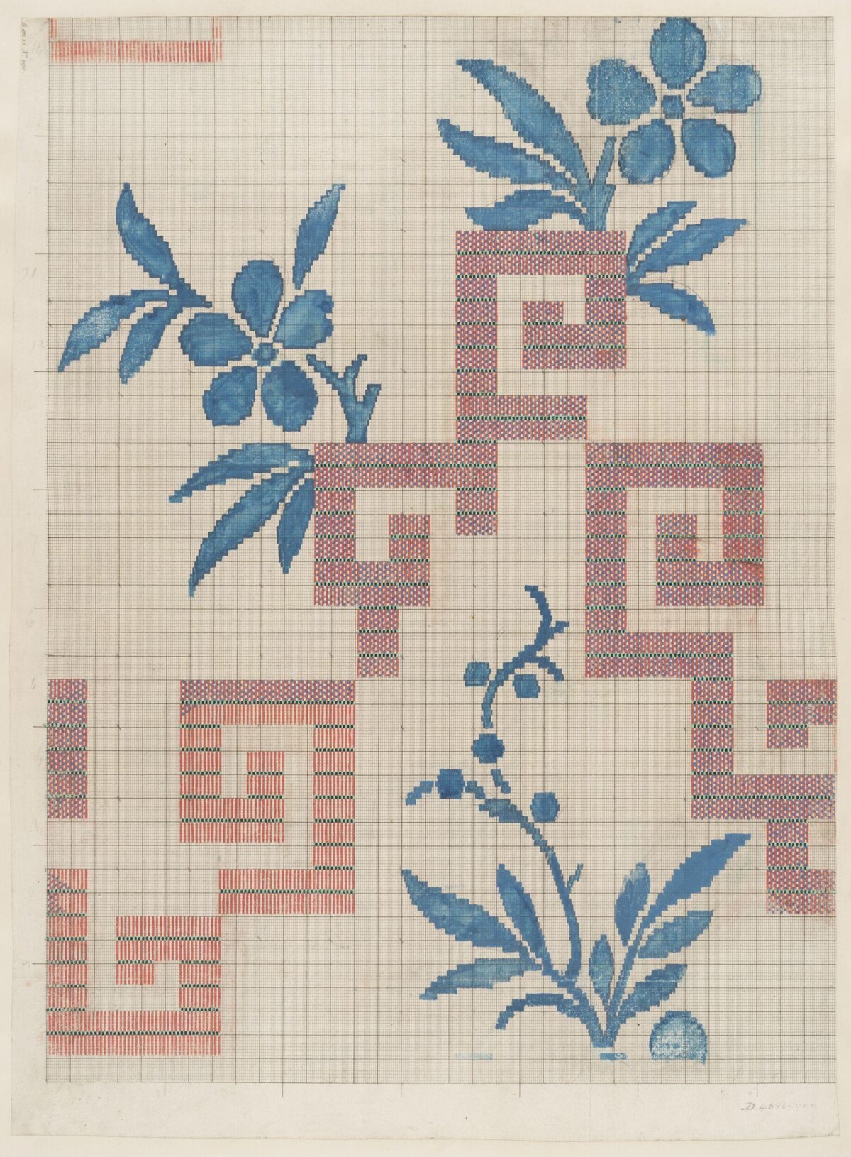 Cross-Stitch Blue Flower Pattern Design