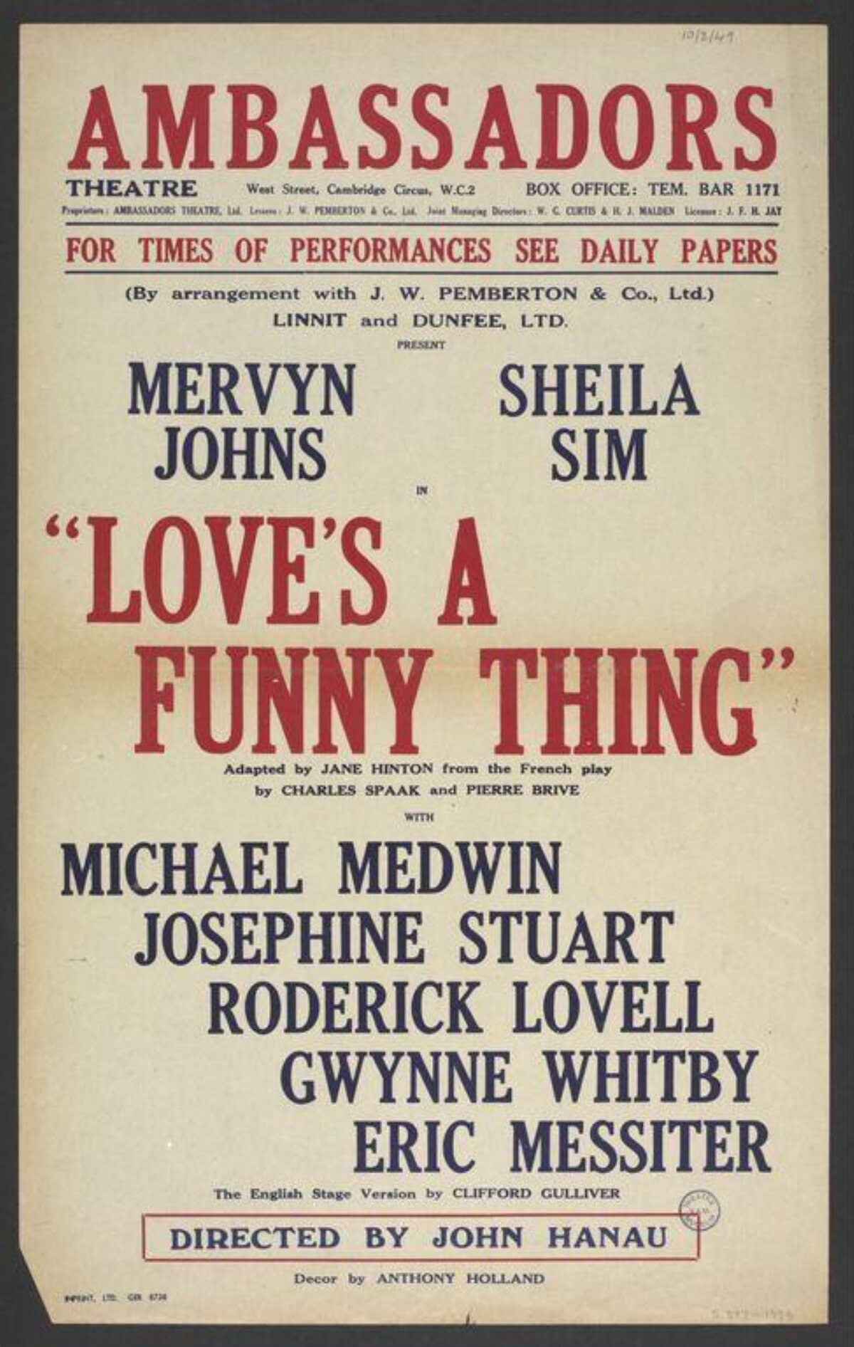 Vintage Theatre Poster for Love's a Funny Thing