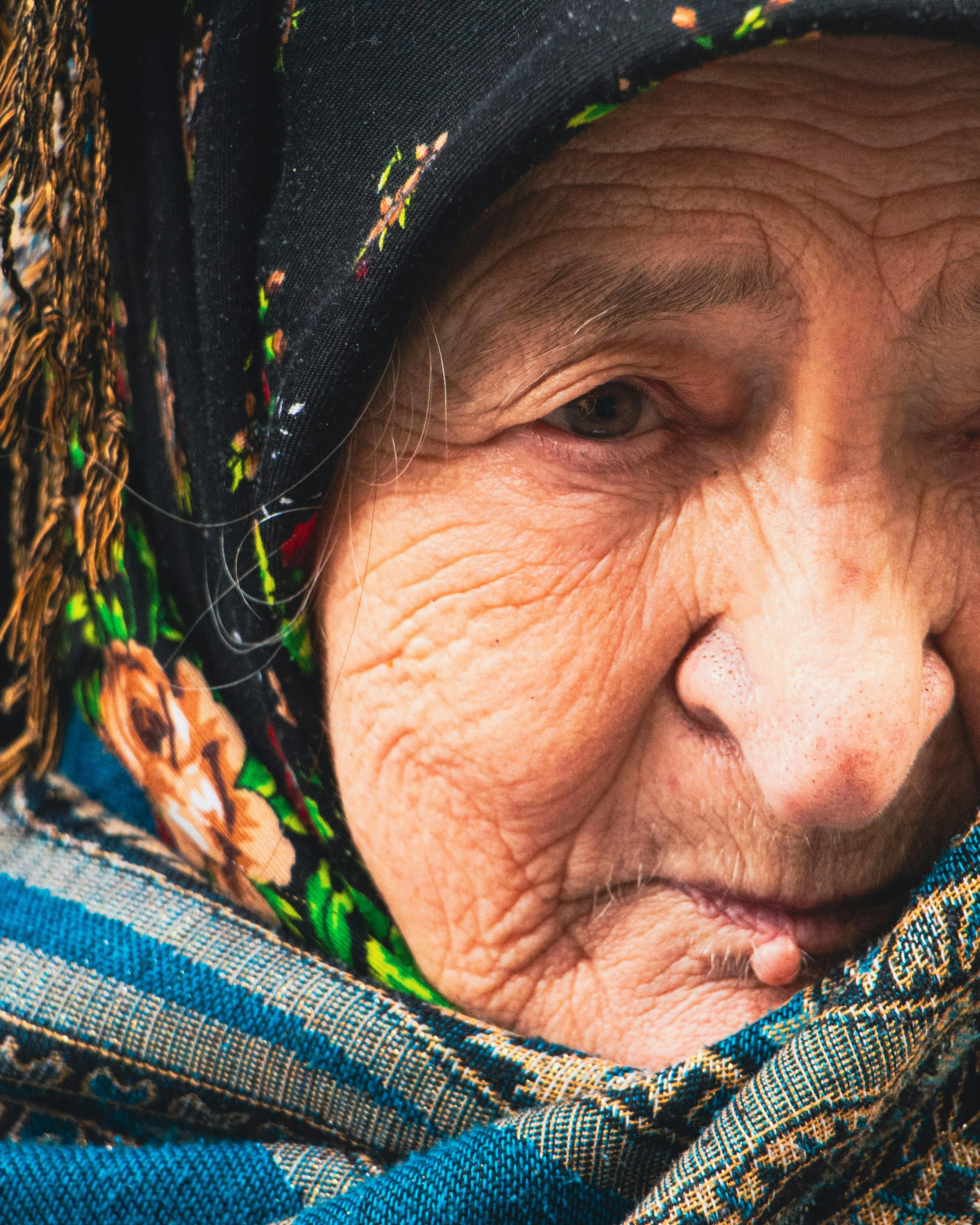 Close-Up Portrait of Elderly Woman
