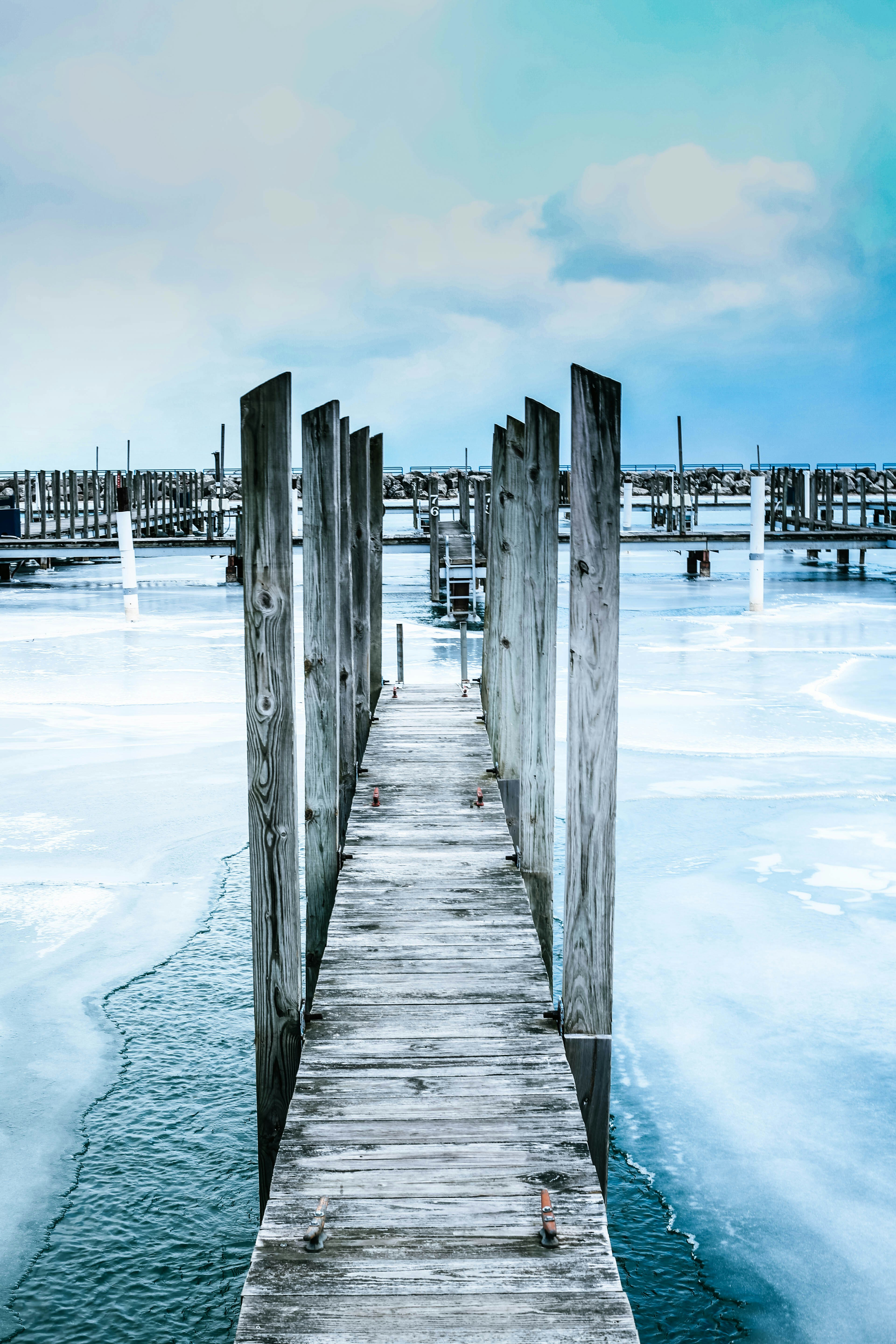 Wooden Dock on Frozen Water