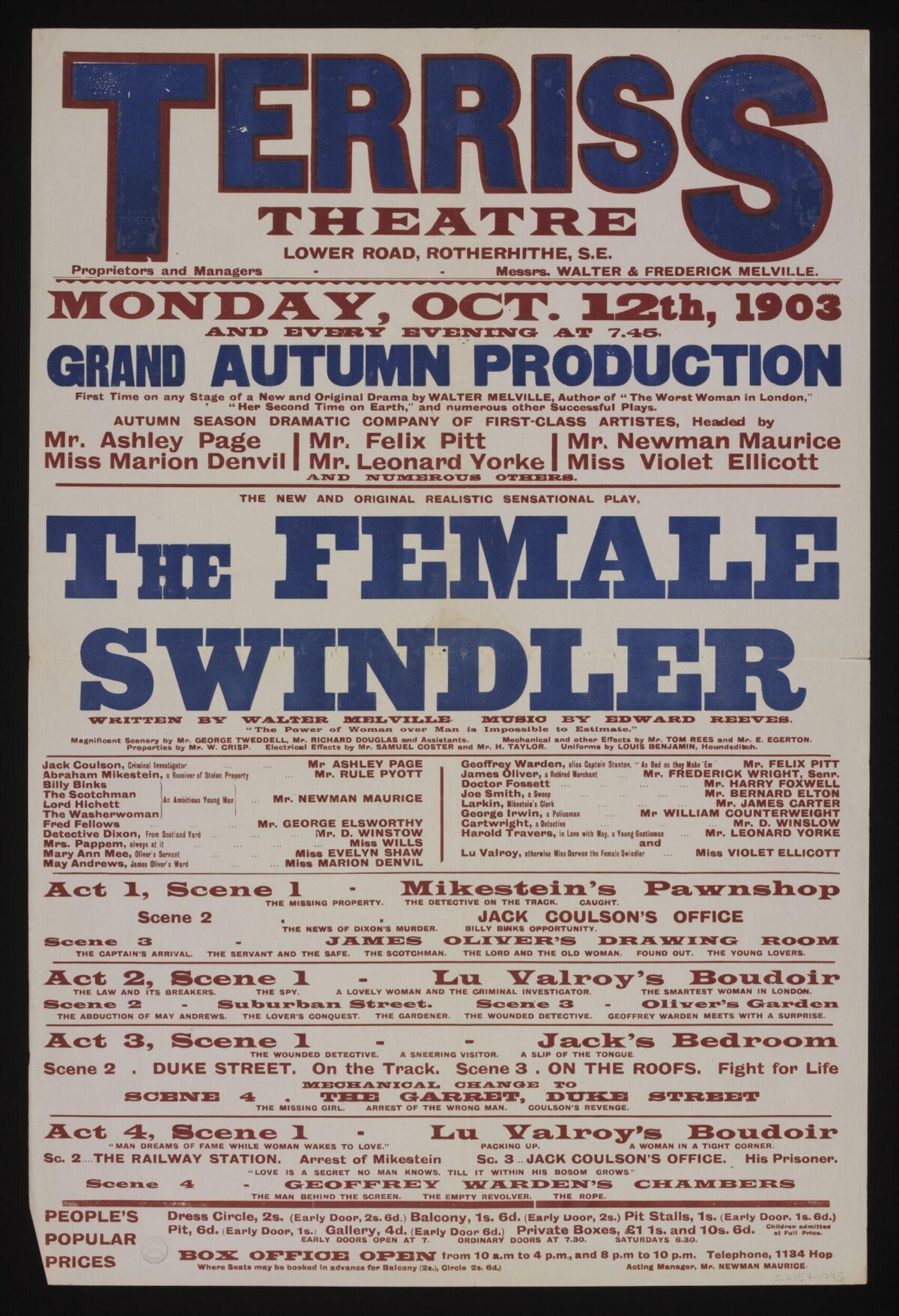 1903 Terris Theatre Play Poster