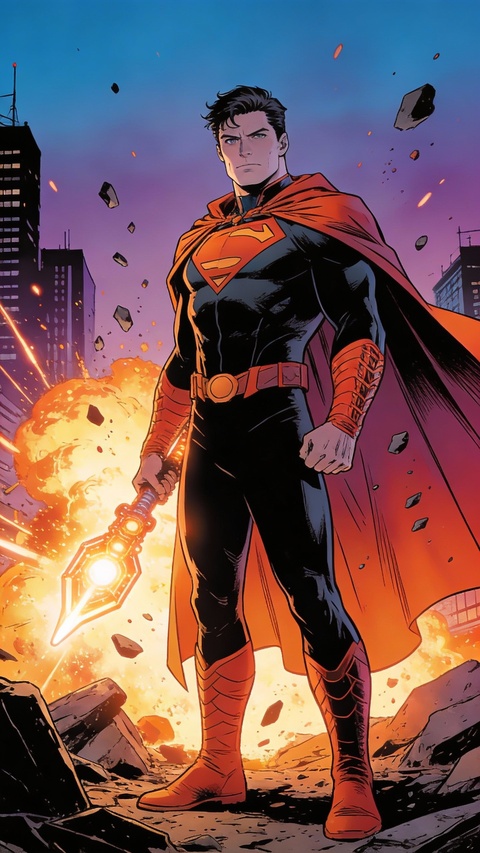 Superman Standing Amidst City Explosion