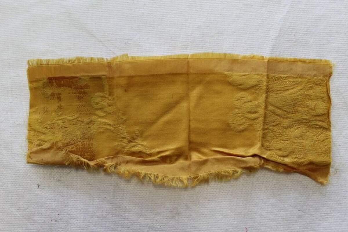 Yellow Patterned Silk Fabric Fragment