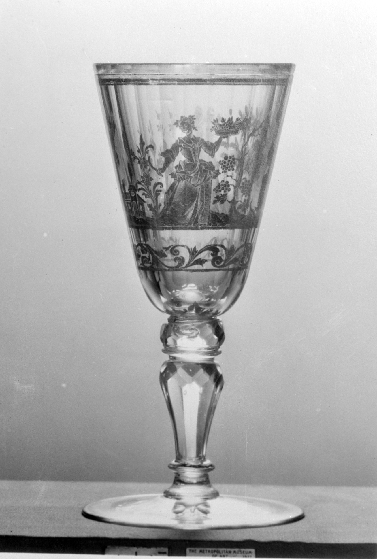 Antique Engraved Glass Goblet