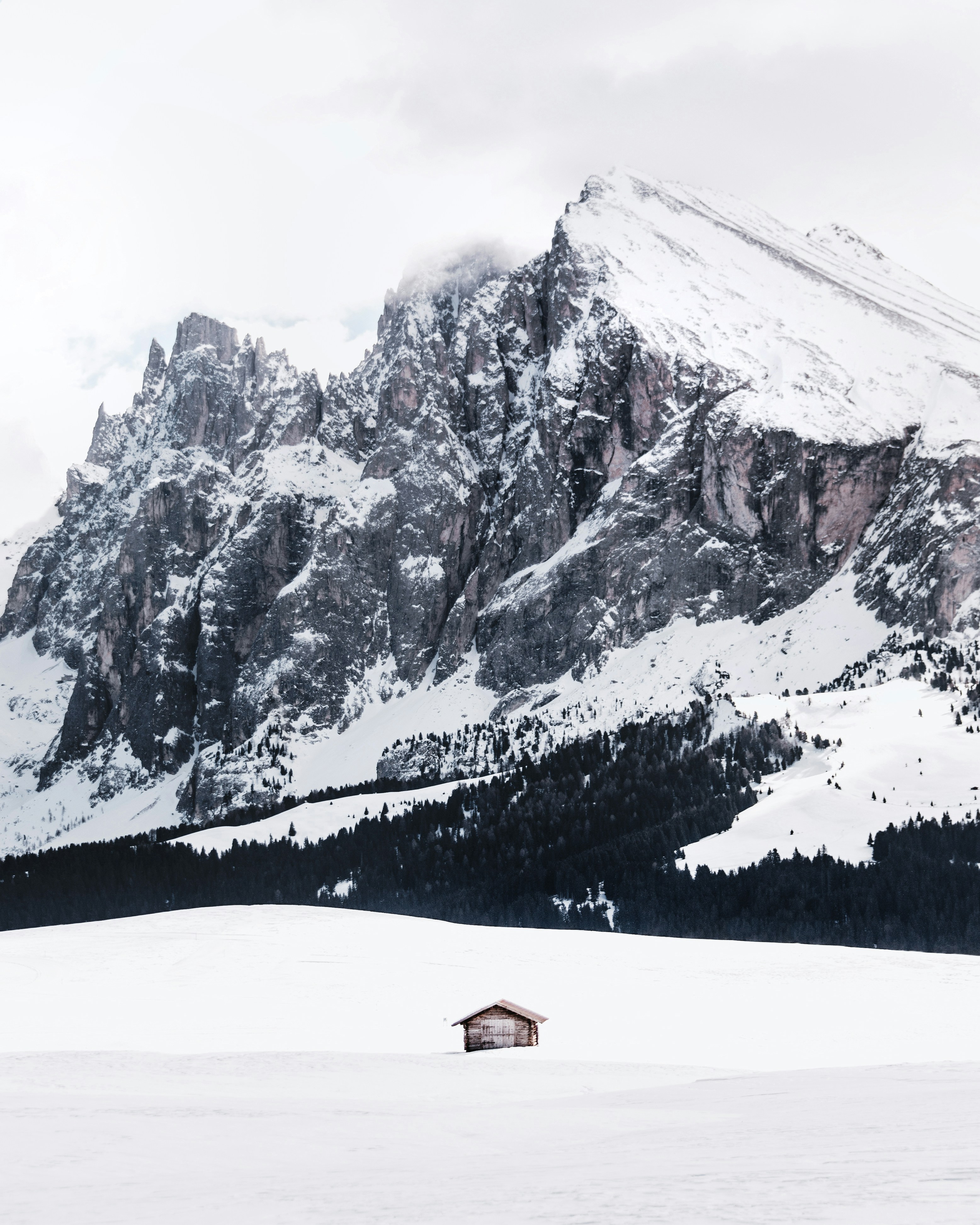 Snowy Mountain Cabin Landscape