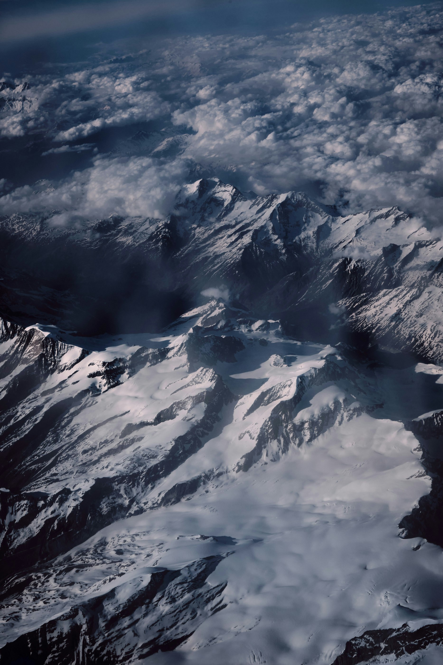 Aerial View of Snowy Mountains