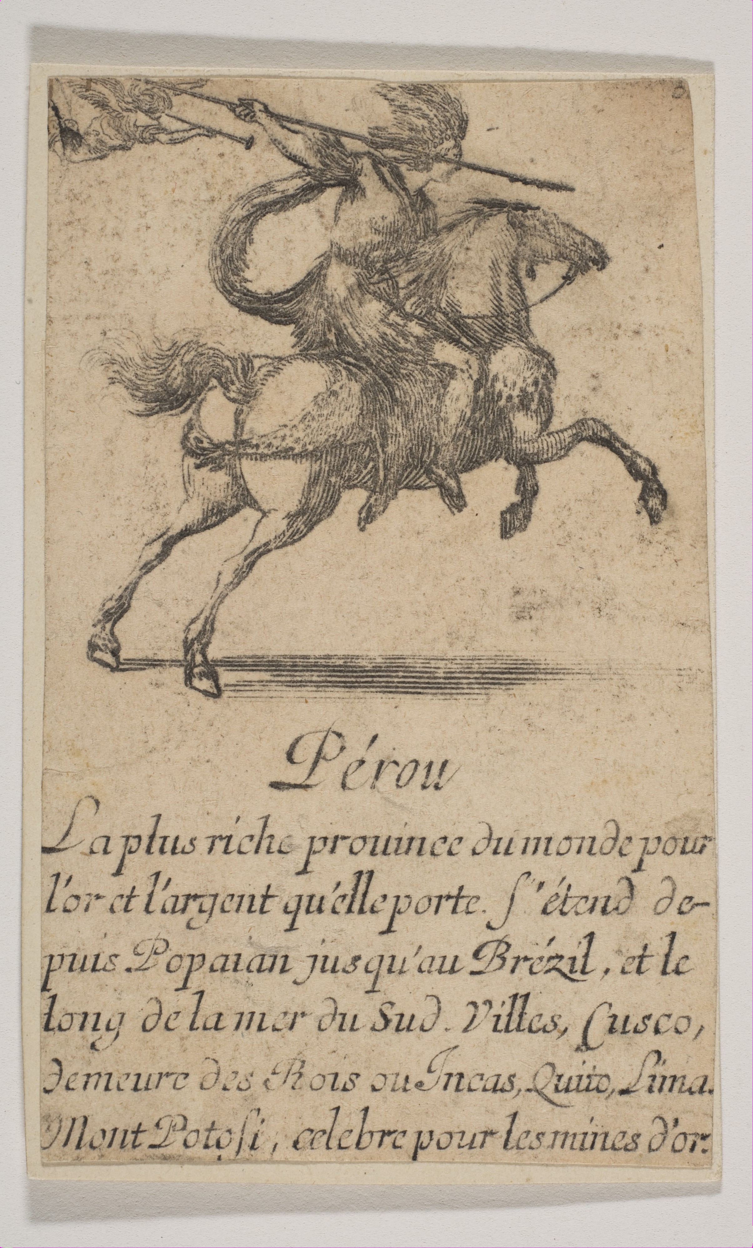 Antique Etching of Peru with Horseman