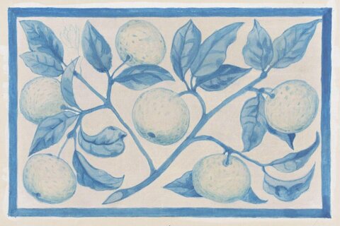 Blue-toned Citrus Fruit Branch Painting