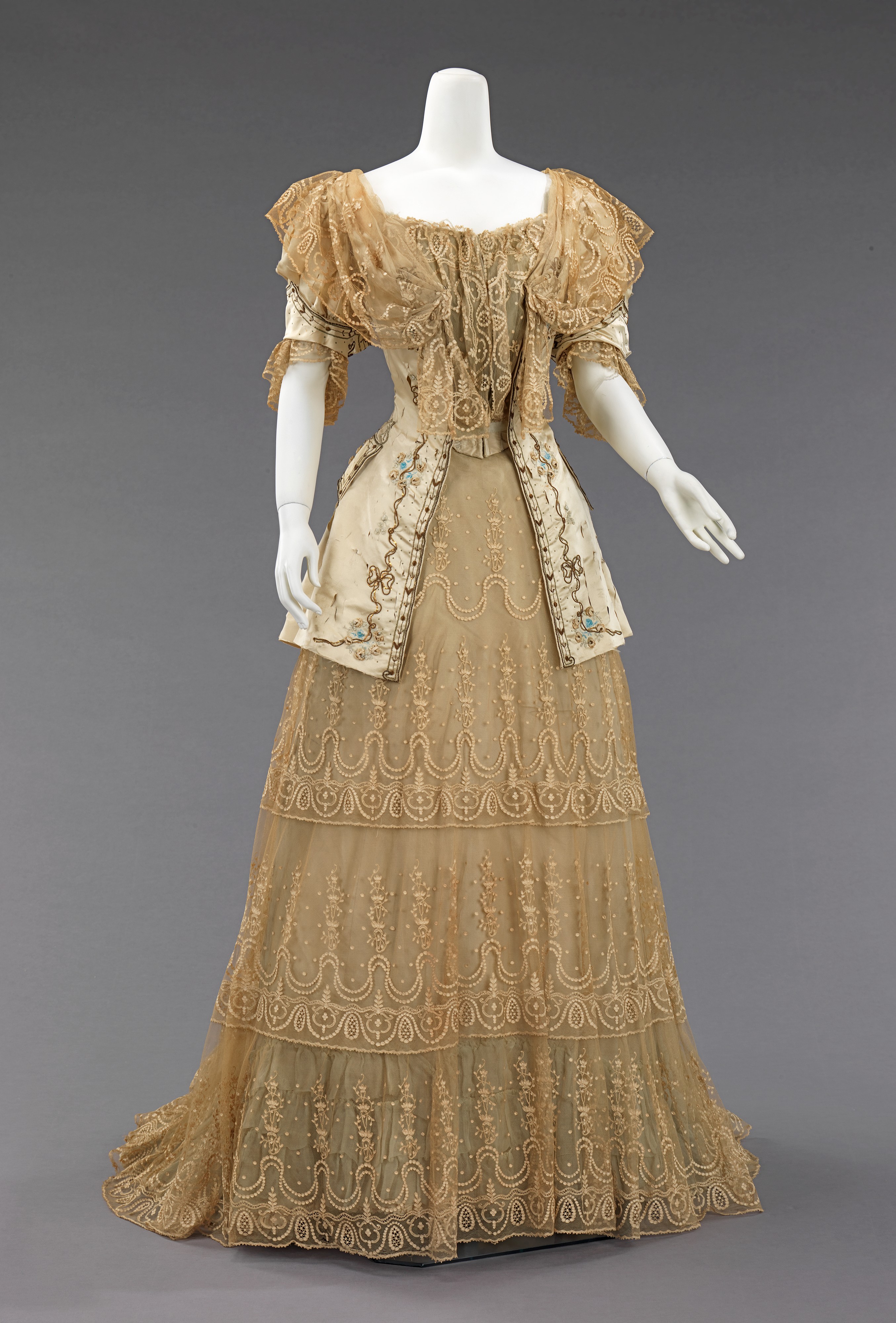 Vintage Embroidered Lace Evening Gown