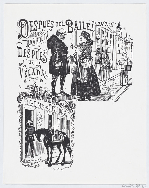 Vintage Spanish Street Woodcut Illustration