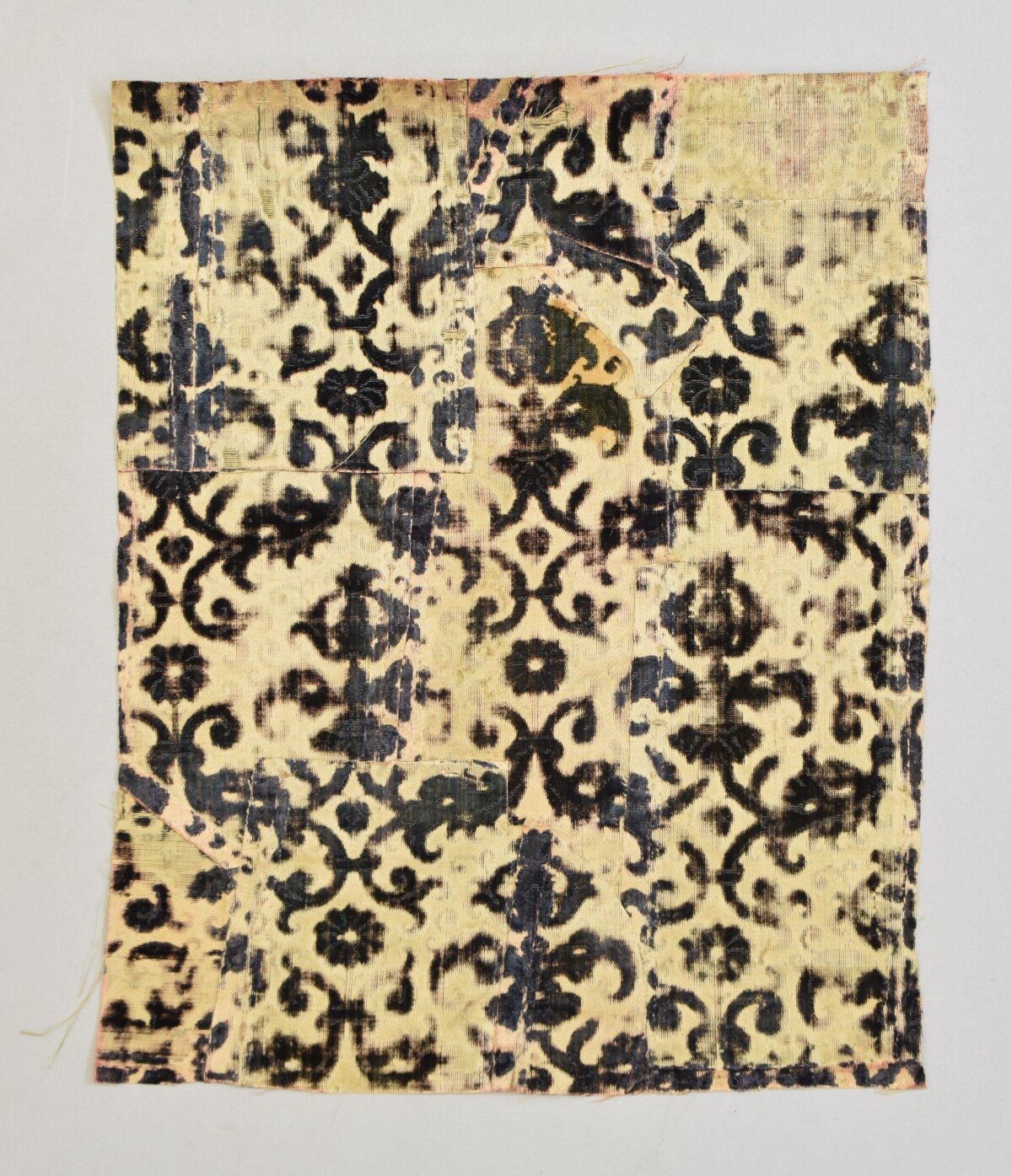 Black Yellow Patterned Antique Textile Fragment