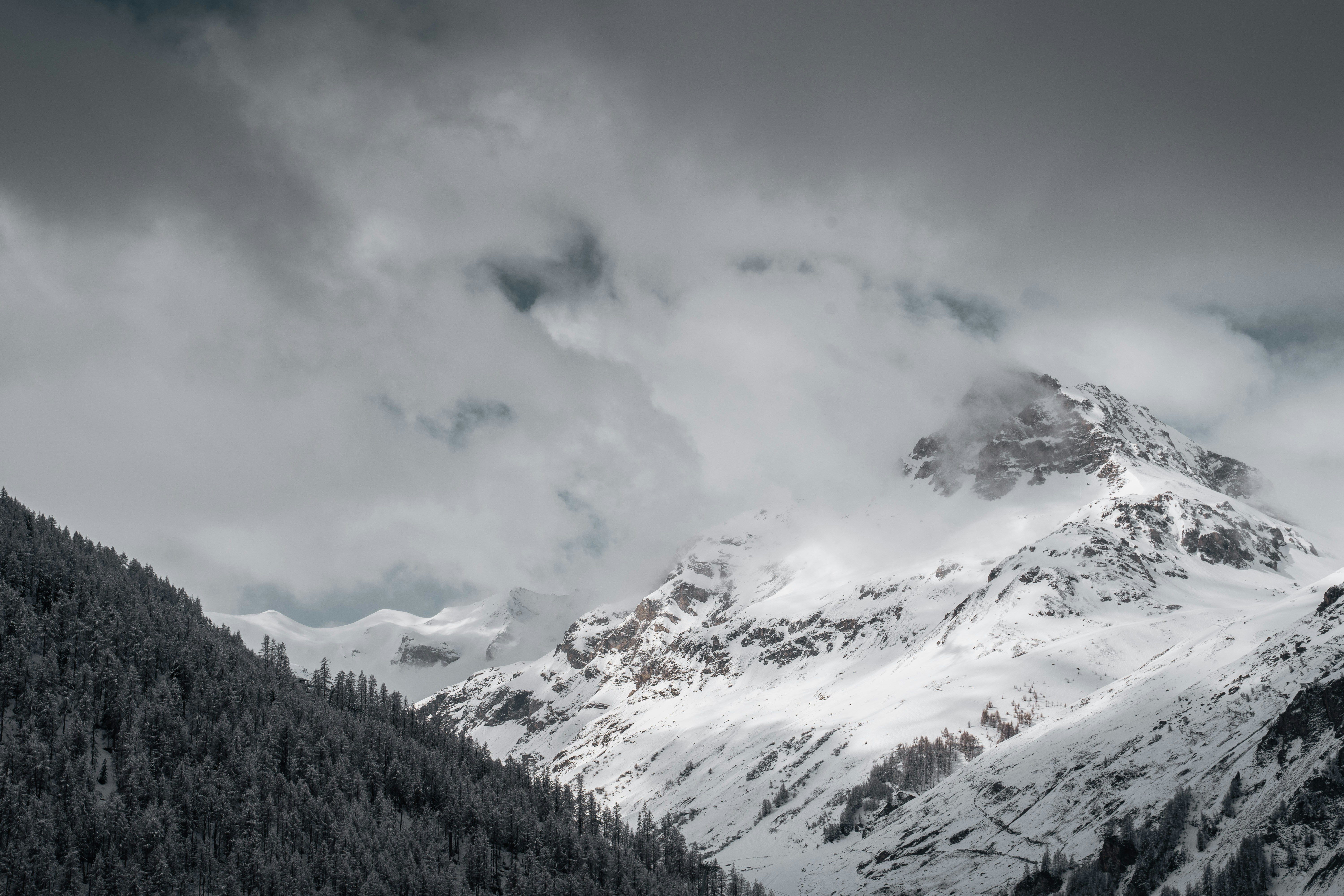 Cloudy Snowy Mountain Landscape