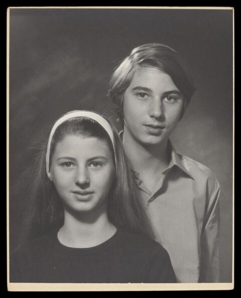 Black and White Portrait of Two Young People