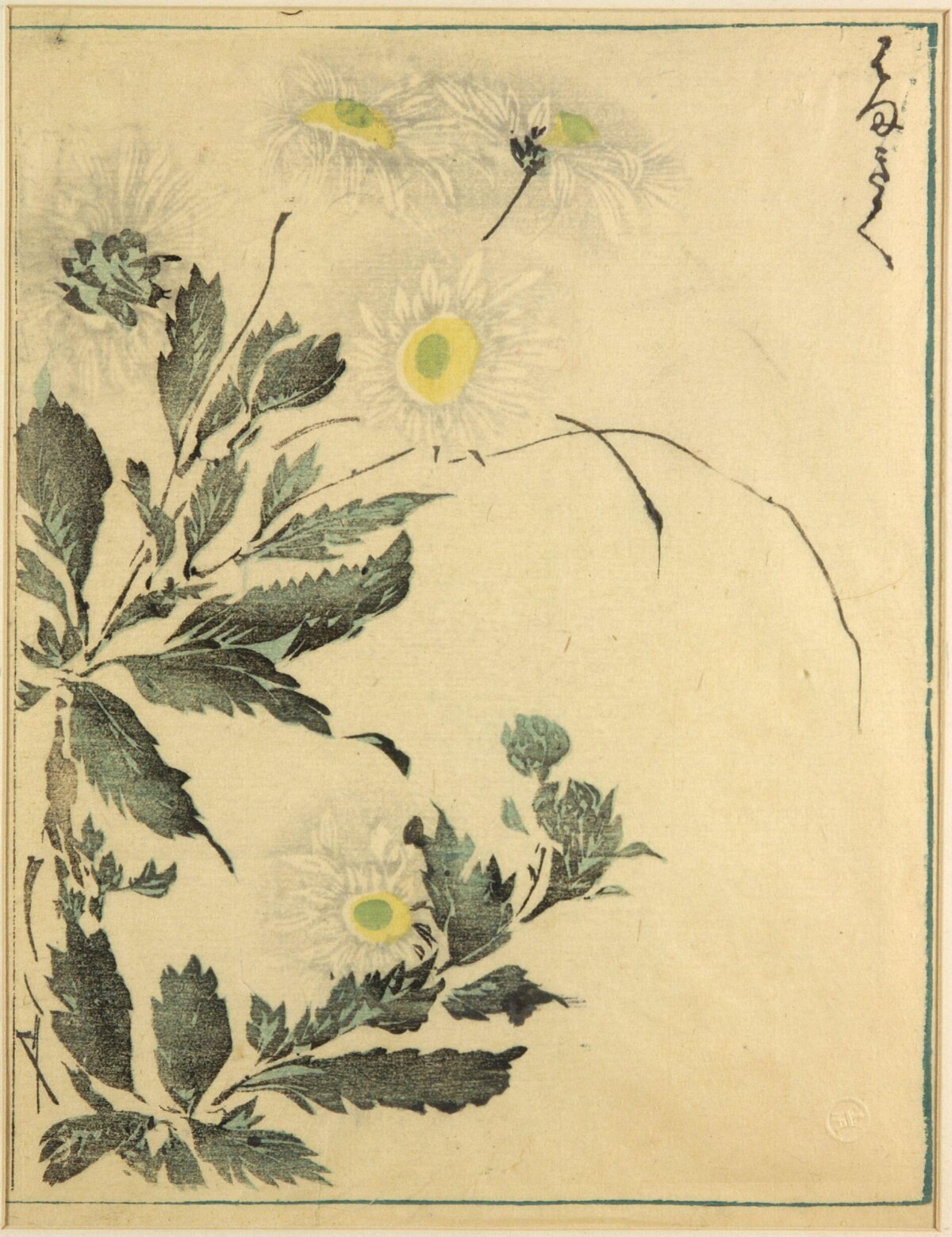 Japanese Woodblock Print of Chrysanthemums