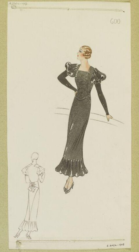 Vintage Long Dress Fashion Sketch