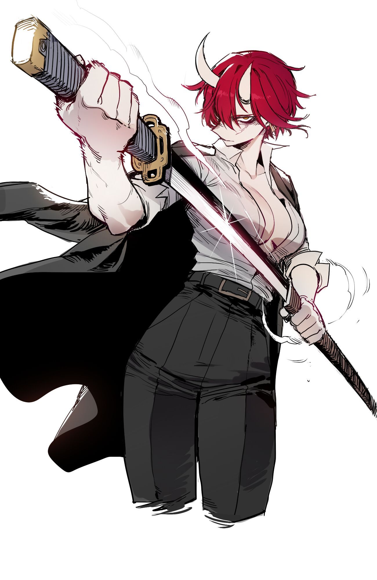 Red-haired Oni Girl With Katana