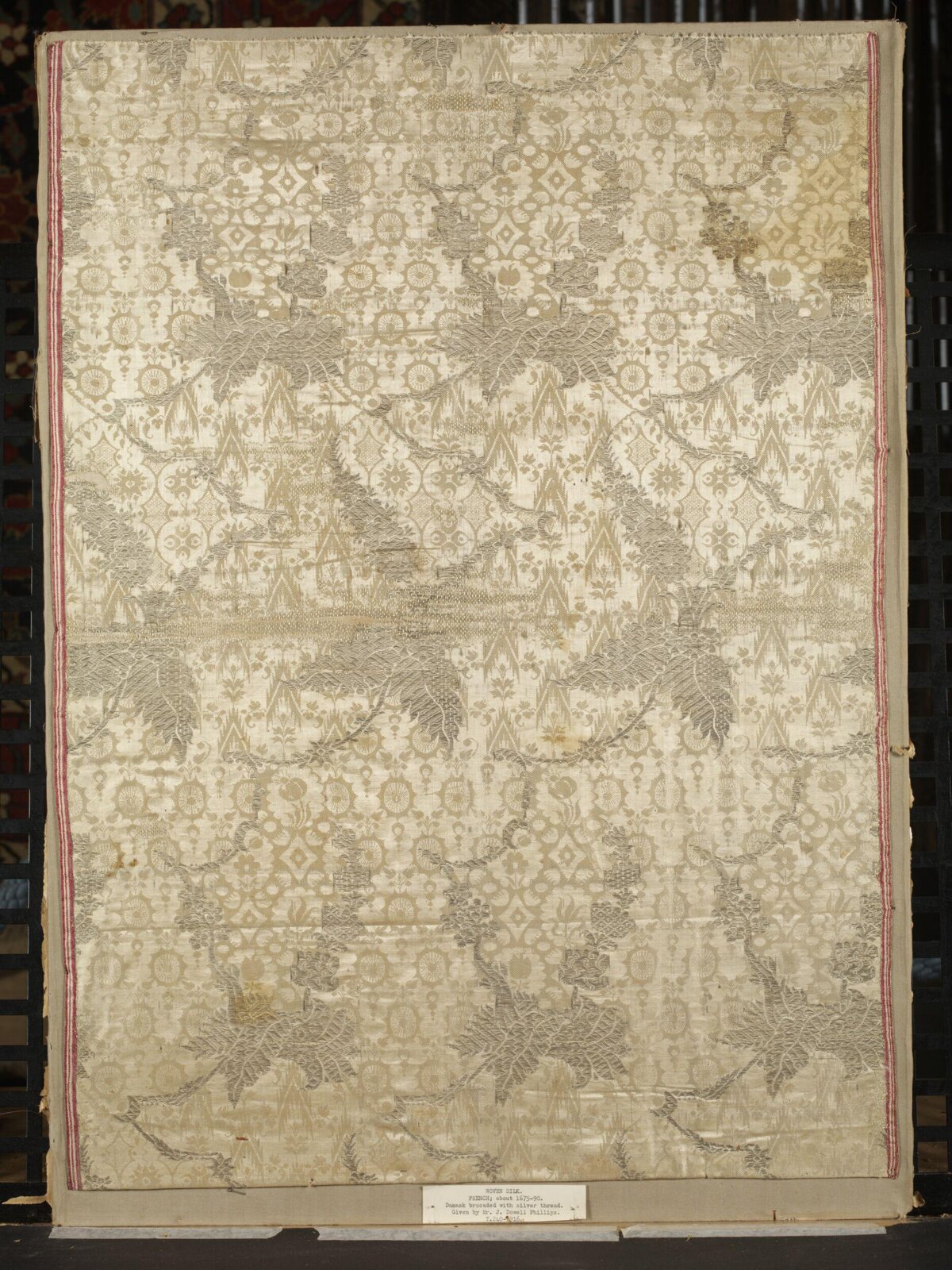 Antique Silver Brocade Silk Textile