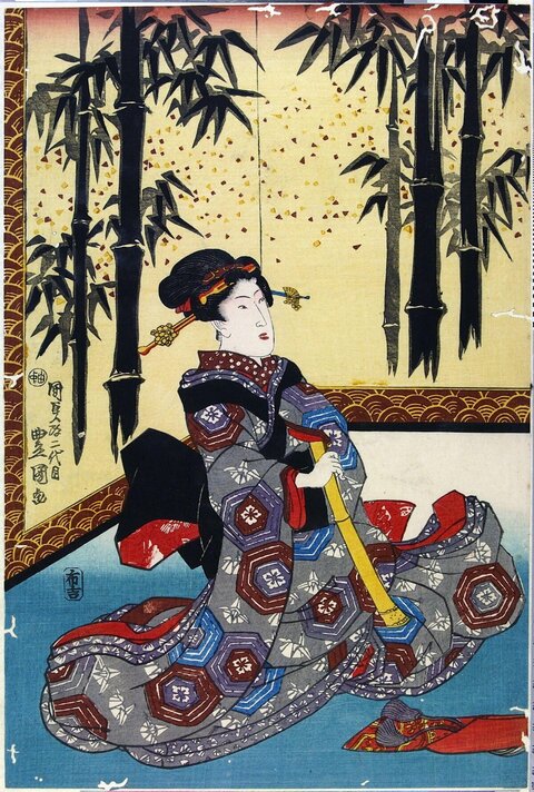 Ukiyo-e Seated Beauty by Bamboo