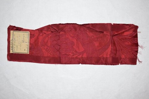 Antique Red Patterned Silk Fabric Sample