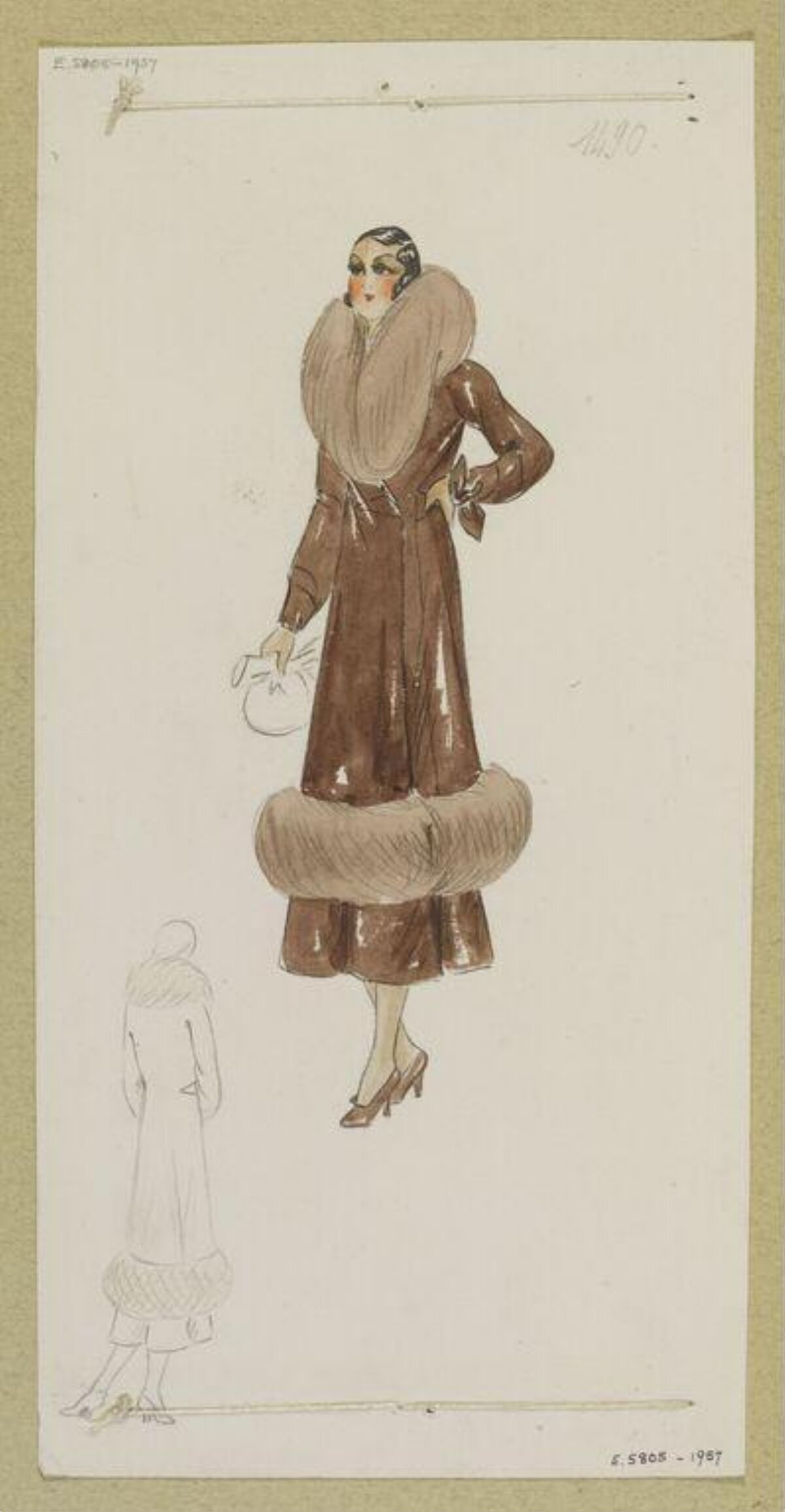 1930s Fur Trim Coat Fashion Sketch