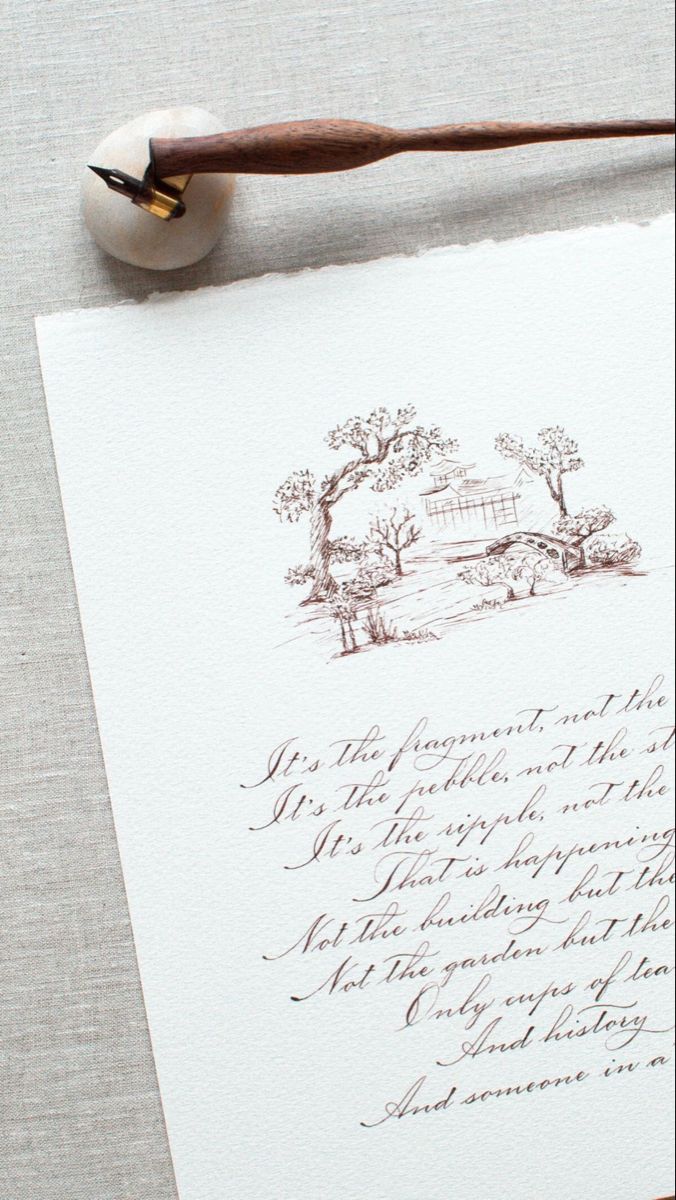 Handwritten Calligraphy with Ink Landscape Sketch