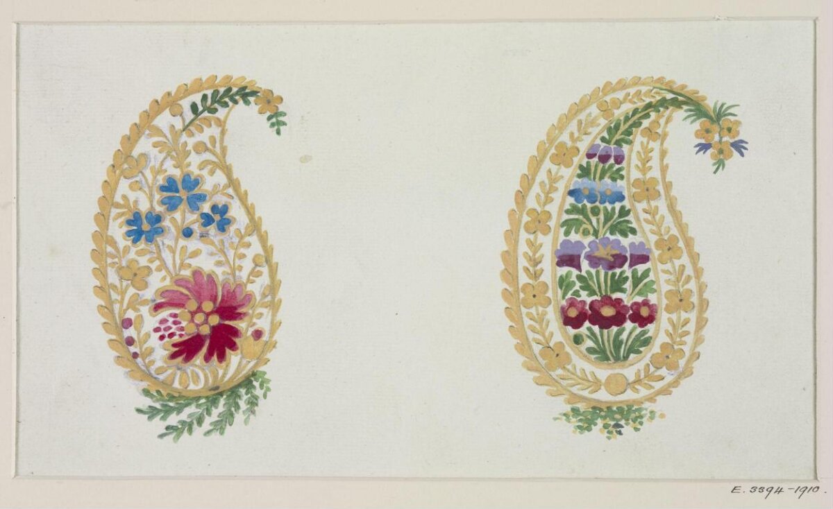 Two Floral Paisley Design Sketches