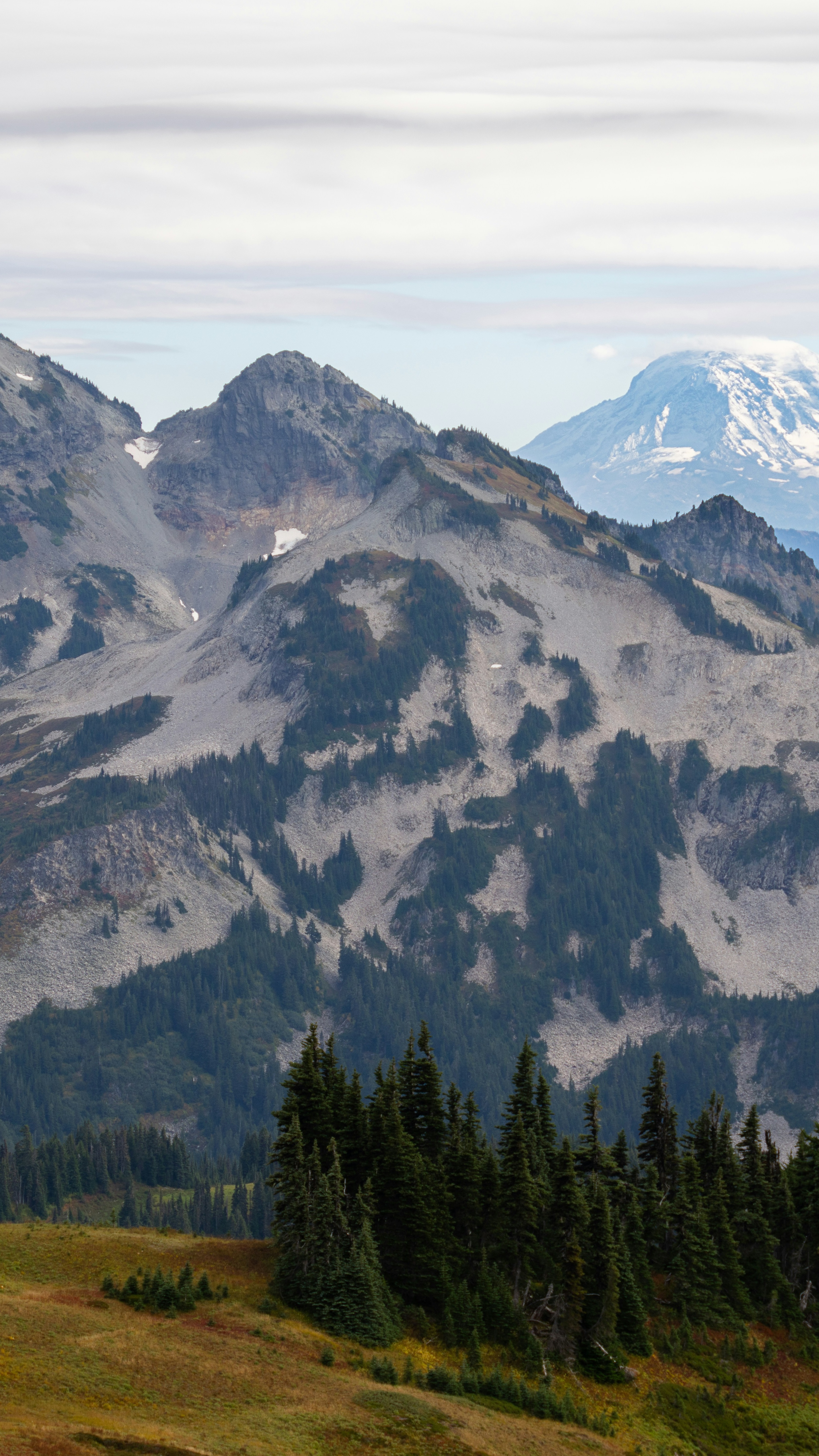 Mountain Landscape with Distant Snow Peak