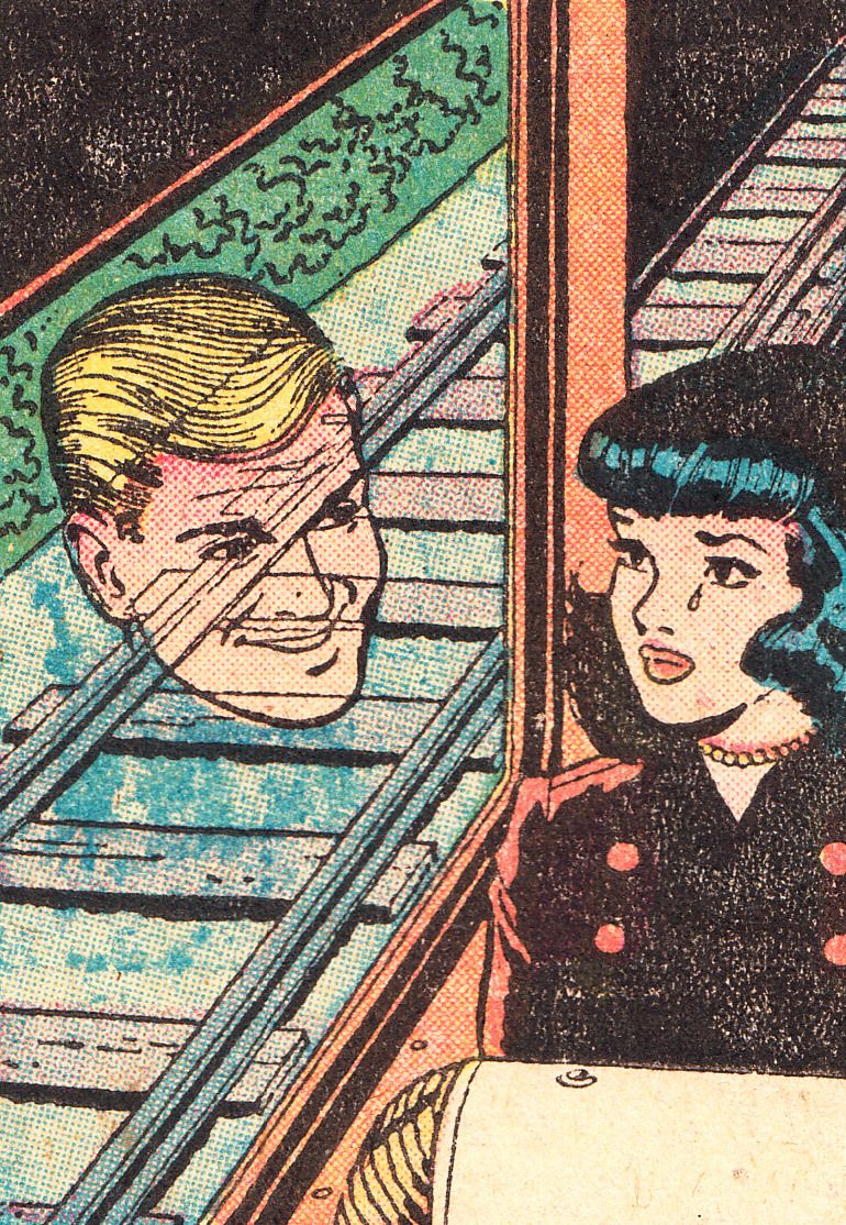 Vintage Comic Woman and Man on Railroad Tracks